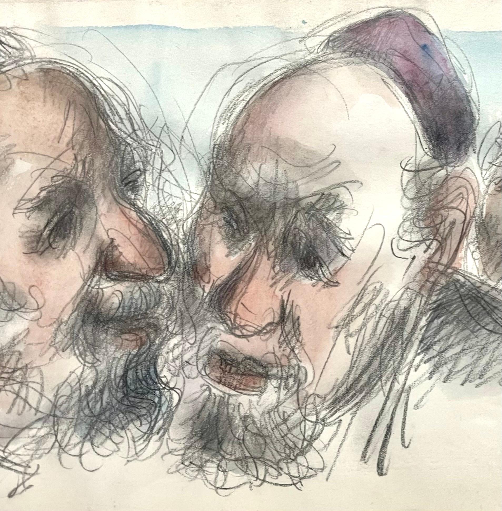 Chaim Gross, aquarelle judaïque moderne du milieu du siècle dernier représentant des lapins, artiste de la WPA en vente 6