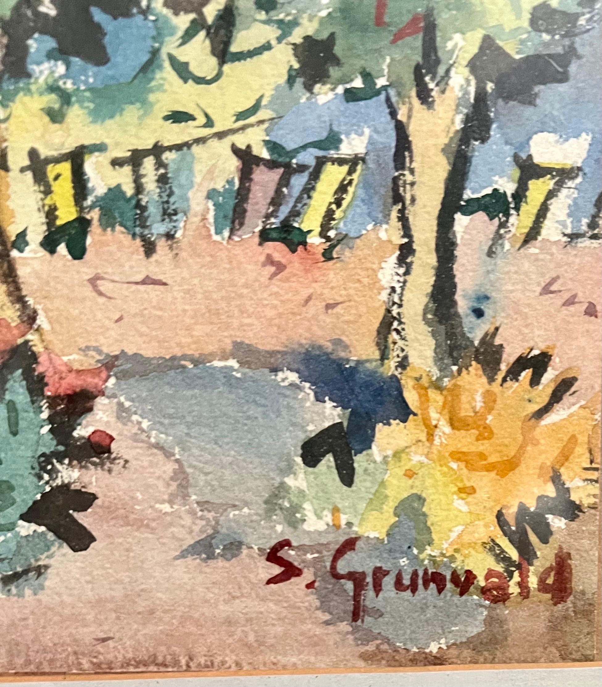 Bungalow (fauvist painting of New York scene) 1940's.
image is  10X 11.5 inches. Hand signed lower right
Country Scene

Samuel Grunvald was a Hungarian born American WPA artist known for abstract, landscape and seascape paintings.
Arrived in the USA