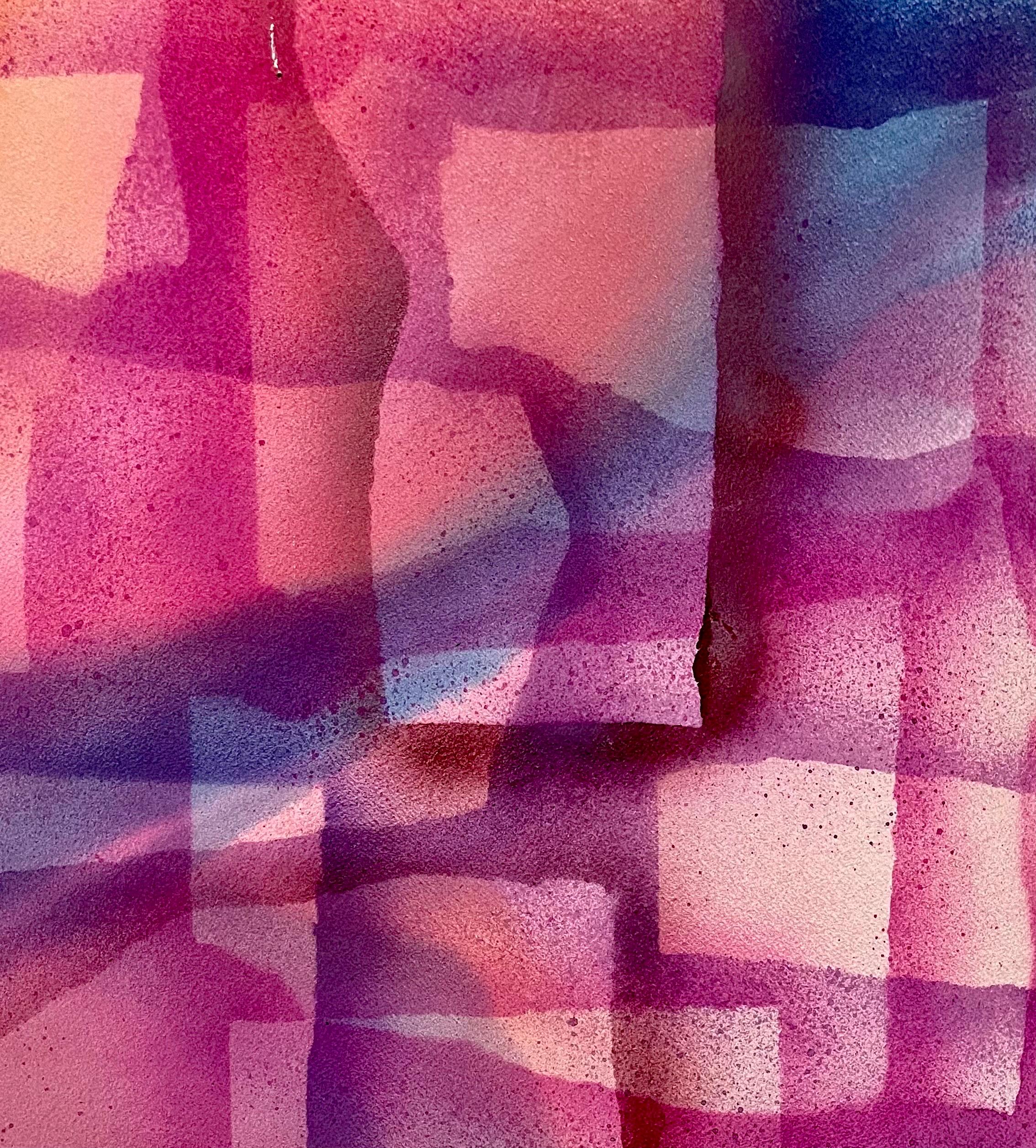 Großes abstrakt-expressionistisches Aquarell-Farbfeldgemälde im Stil von Paul Jenkins (Pink), Abstract Painting, von Dom Mingolla