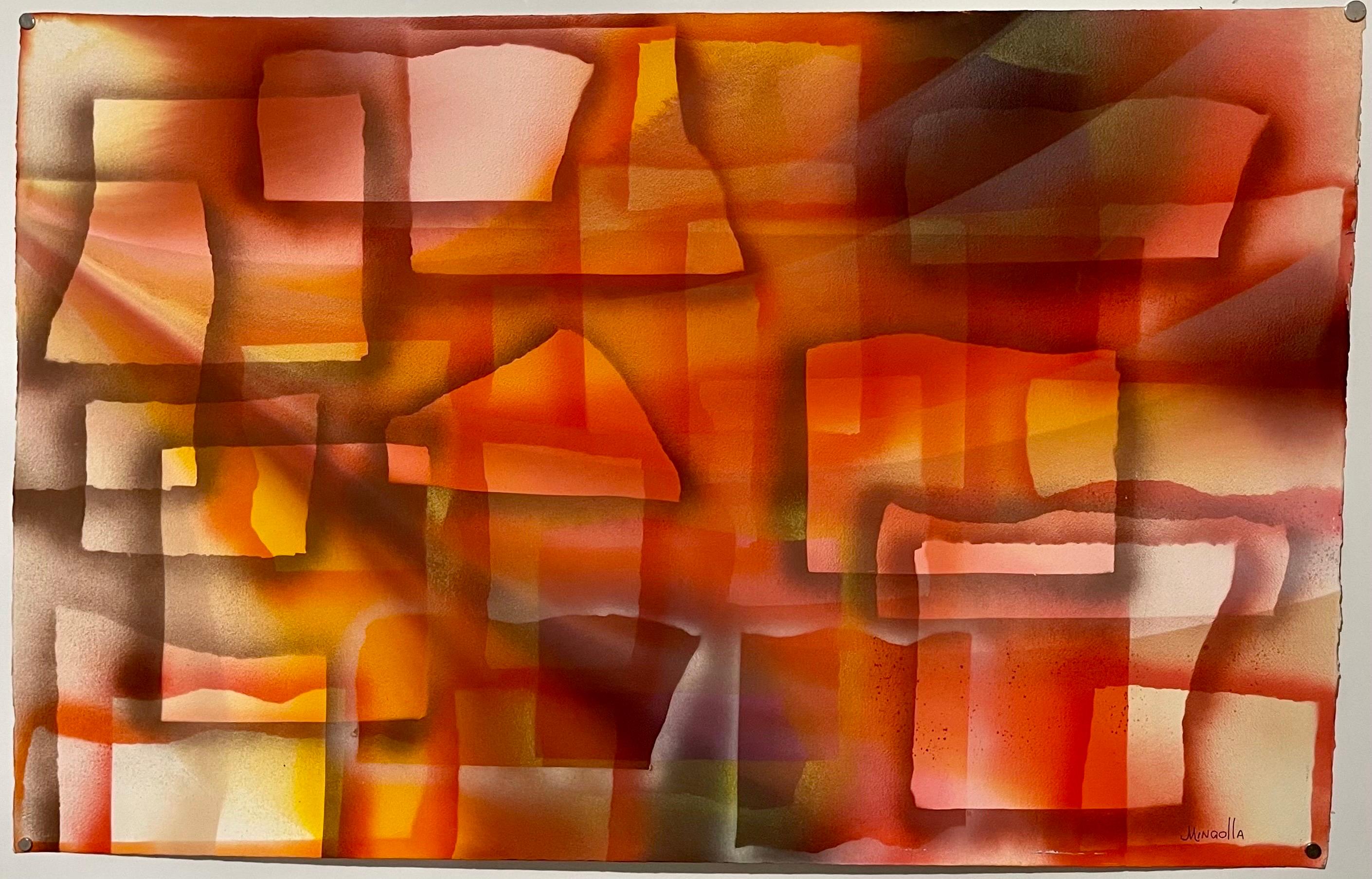 Grande peinture expressionniste abstraite à l'aquarelle, champ de couleur, style Paul Jenkins - Painting de Dom Mingolla