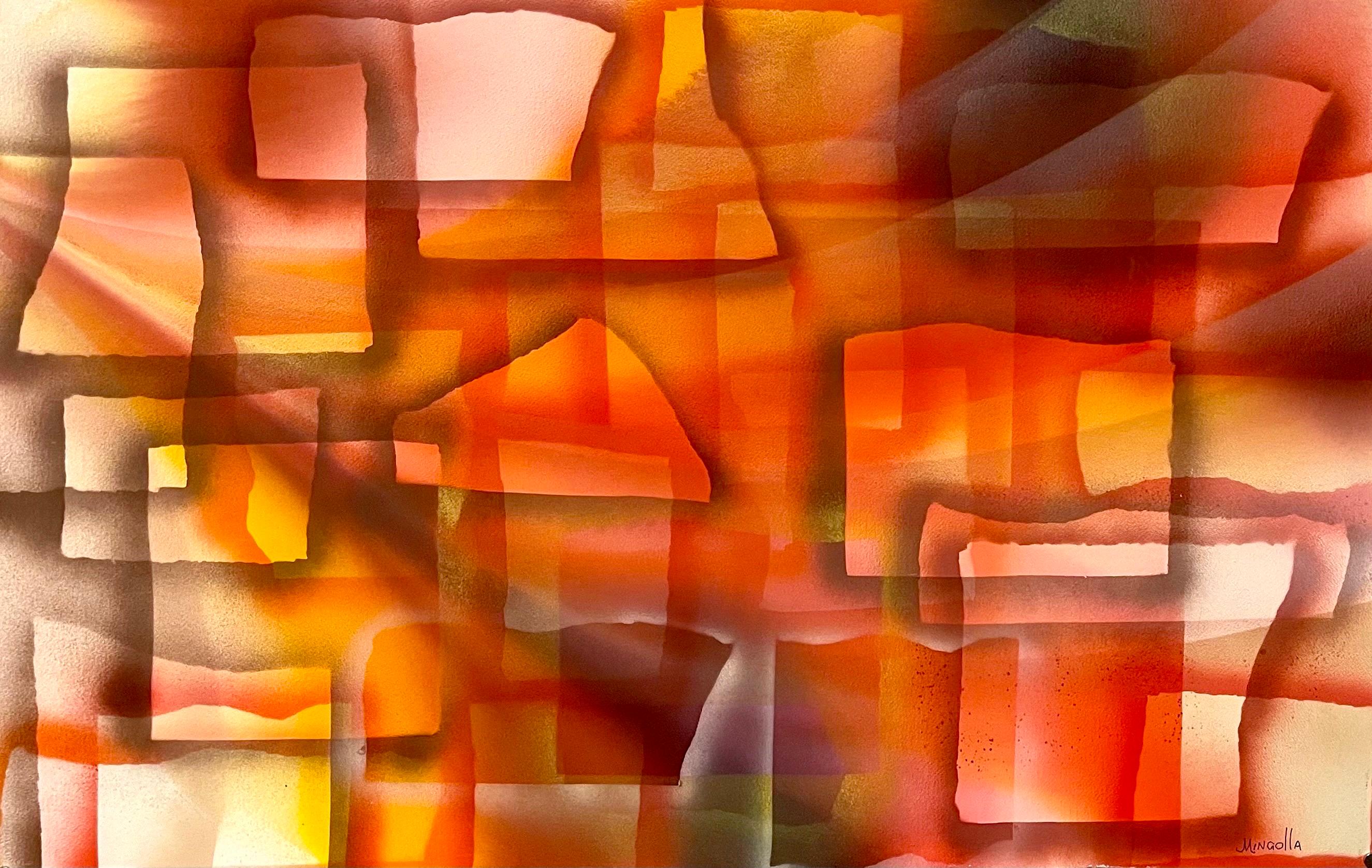 Abstract Painting Dom Mingolla - Grande peinture expressionniste abstraite à l'aquarelle, champ de couleur, style Paul Jenkins