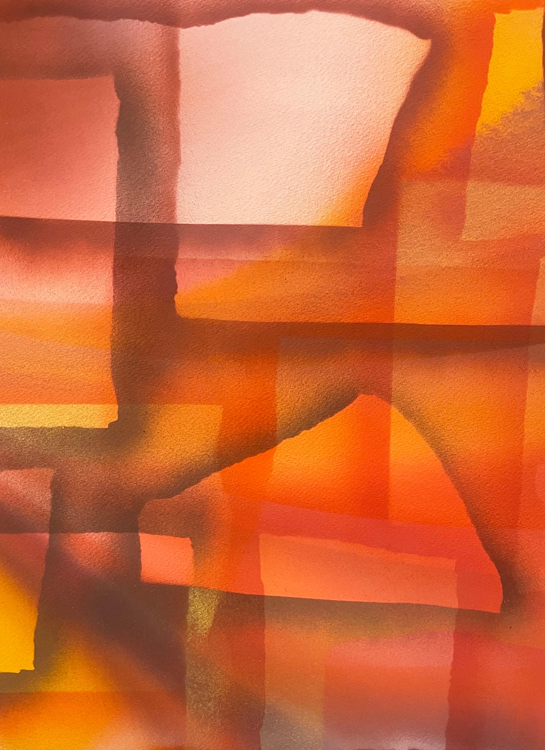 Grande peinture expressionniste abstraite à l'aquarelle, champ de couleur, style Paul Jenkins - Marron Abstract Painting par Dom Mingolla