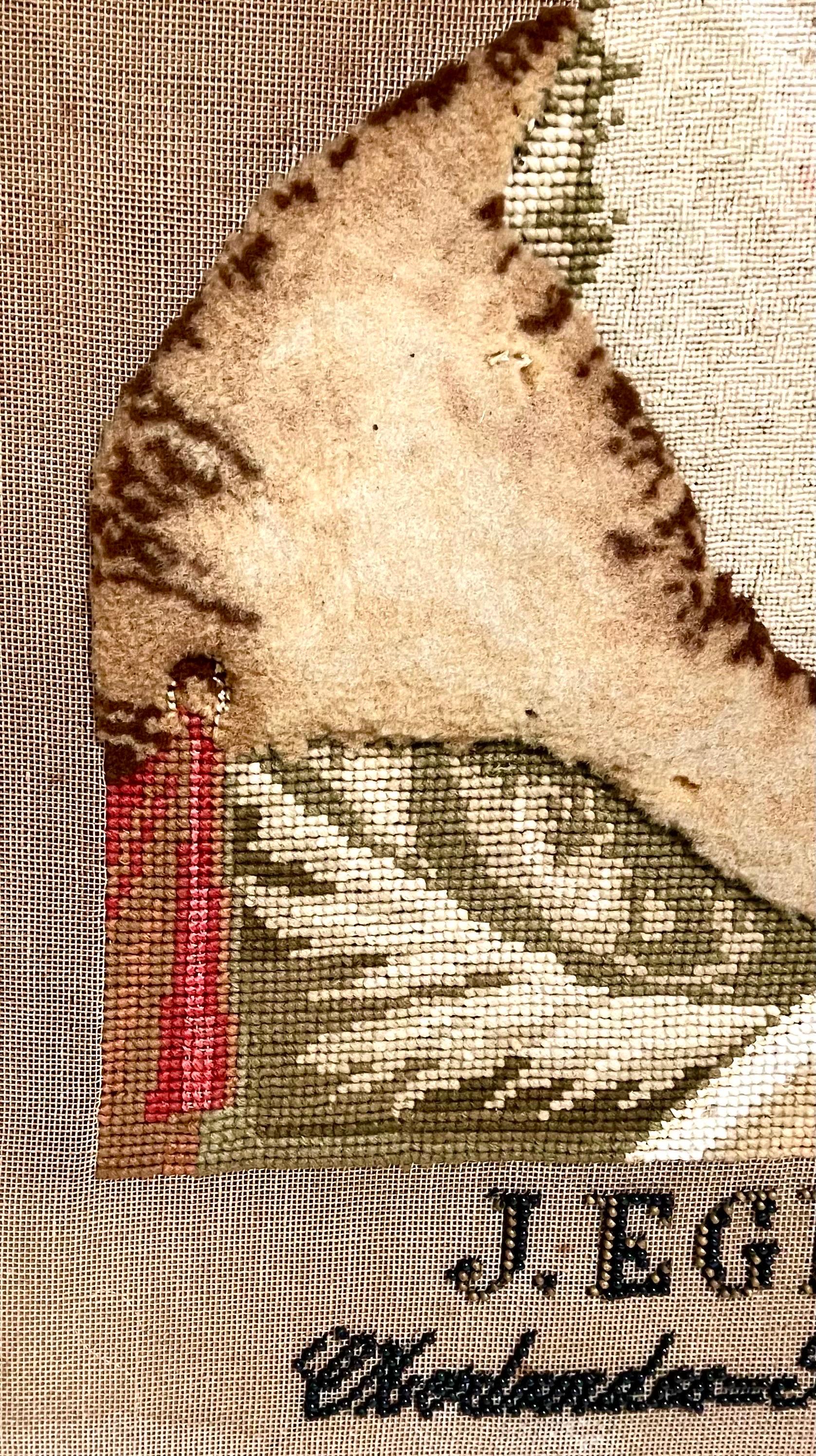 Rabbino ungherese Akiba Eger 19° secolo Judaica Folk Art Tapestry Needlepoint Sampler in vendita 2