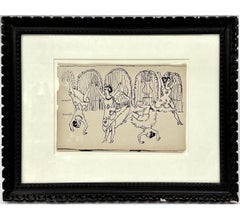 Antique Original German Expressionist Drawing Ernst Ludwig Kirchner Women Dancing 