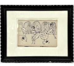 Disegno originale dell'espressionismo tedesco Ernst Ludwig Kirchner Donne che ballano