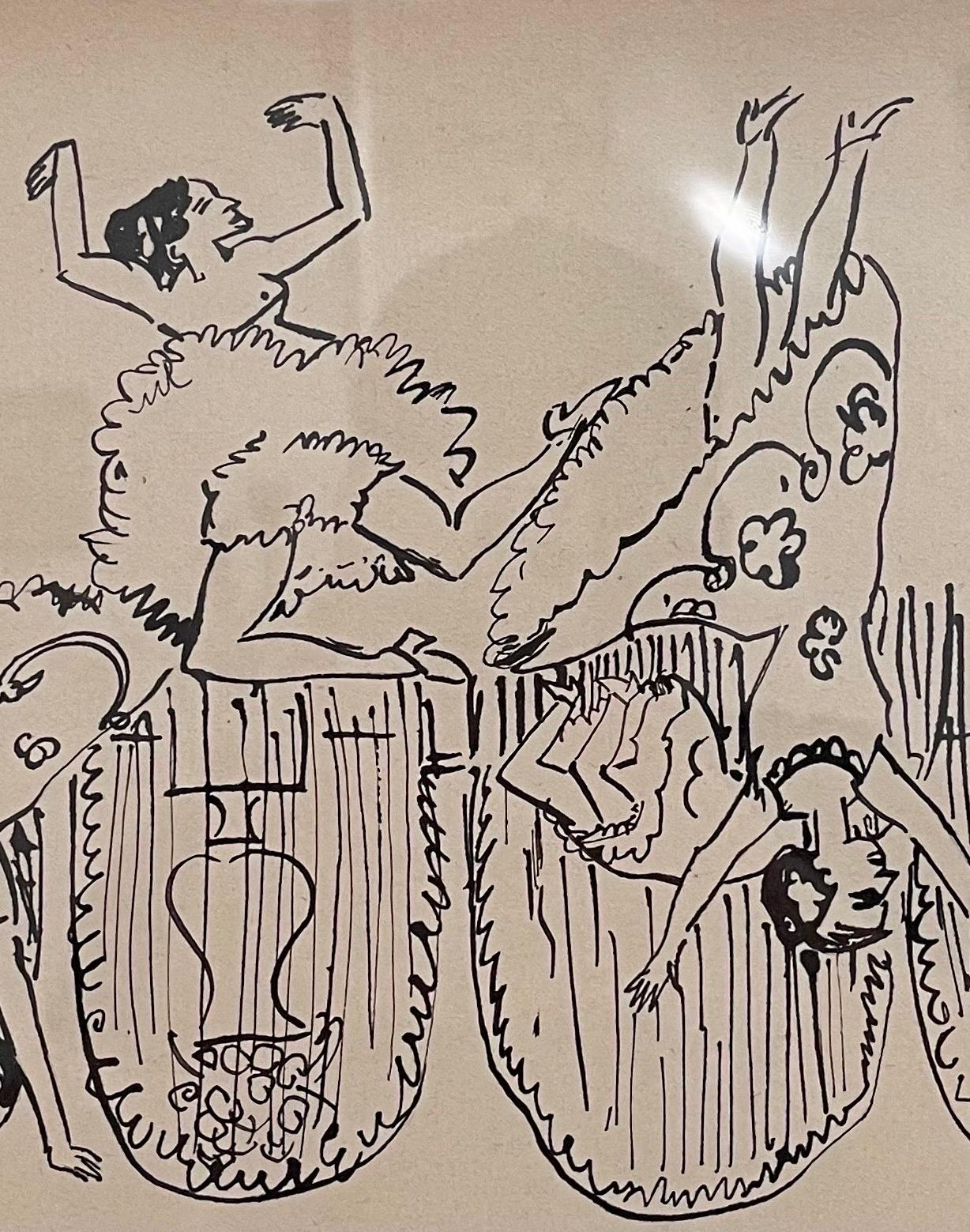 Original German Expressionist Drawing Ernst Ludwig Kirchner Women Dancing  For Sale 12