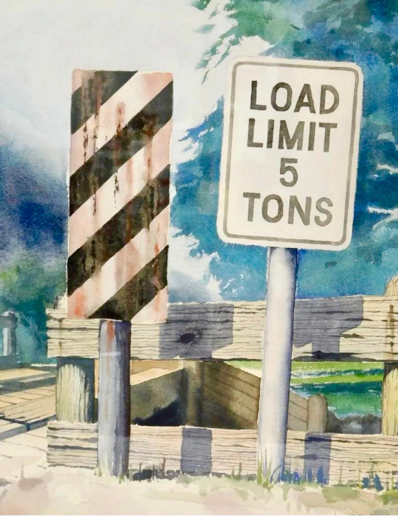 Aquarell-Gemälde, Straßenschild, Load Limit, Aaron Bohrod, WPA-Künstler Chicago im Angebot 2