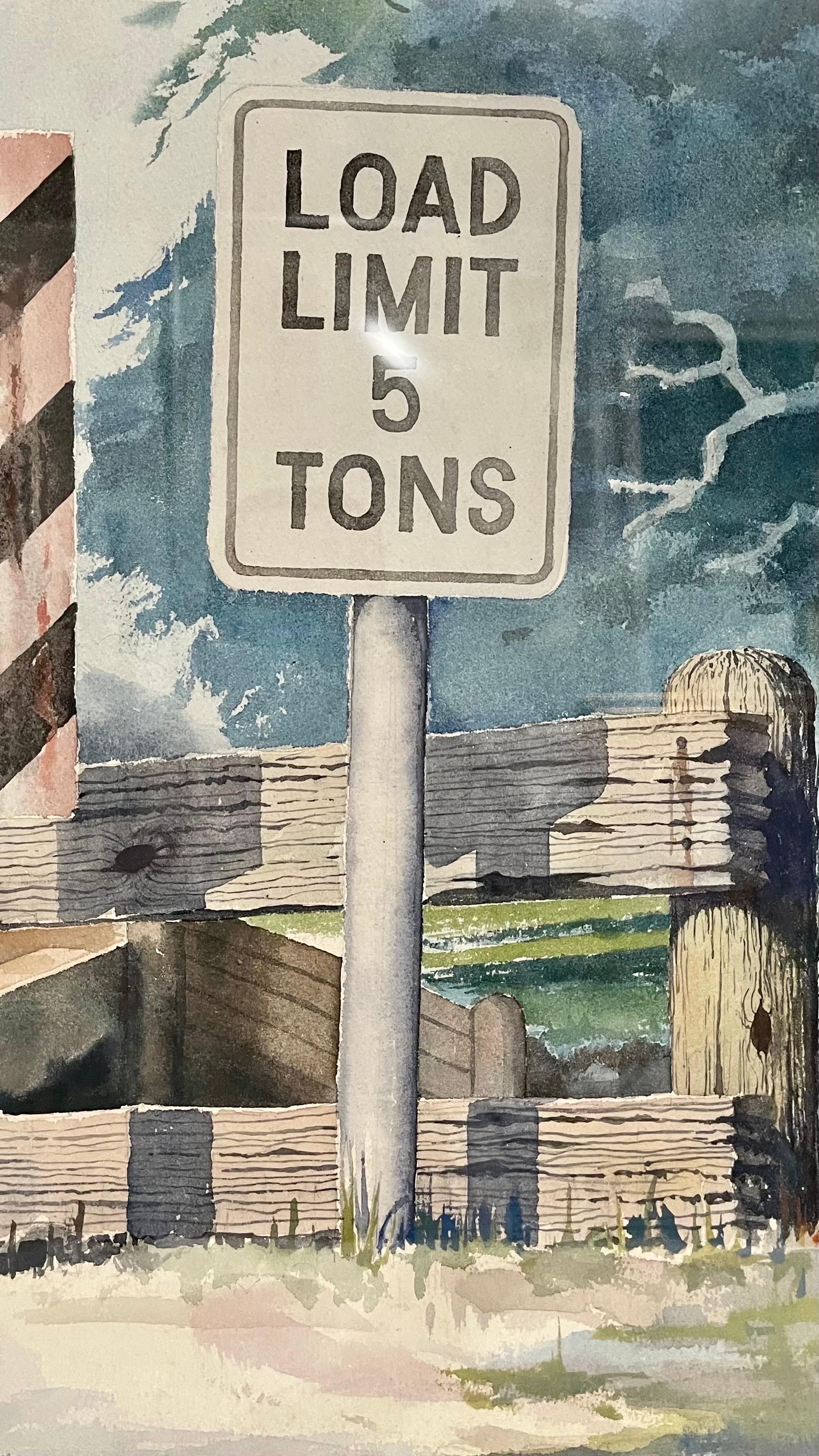 Watercolor Painting Road Signs, Load Limit, Aaron Bohrod WPA Artist Chicago Art For Sale 3