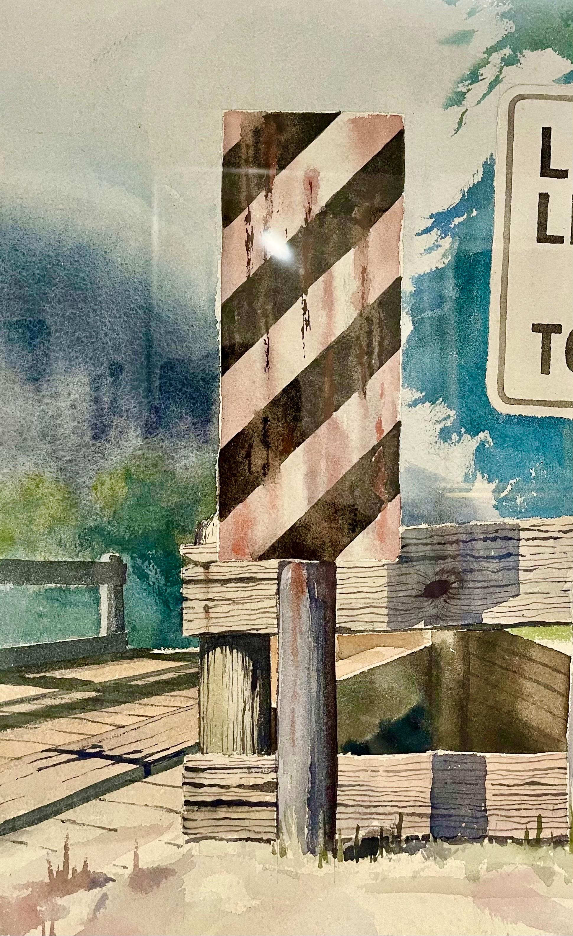 Watercolor Painting Road Signs, Load Limit, Aaron Bohrod WPA Artist Chicago Art For Sale 4