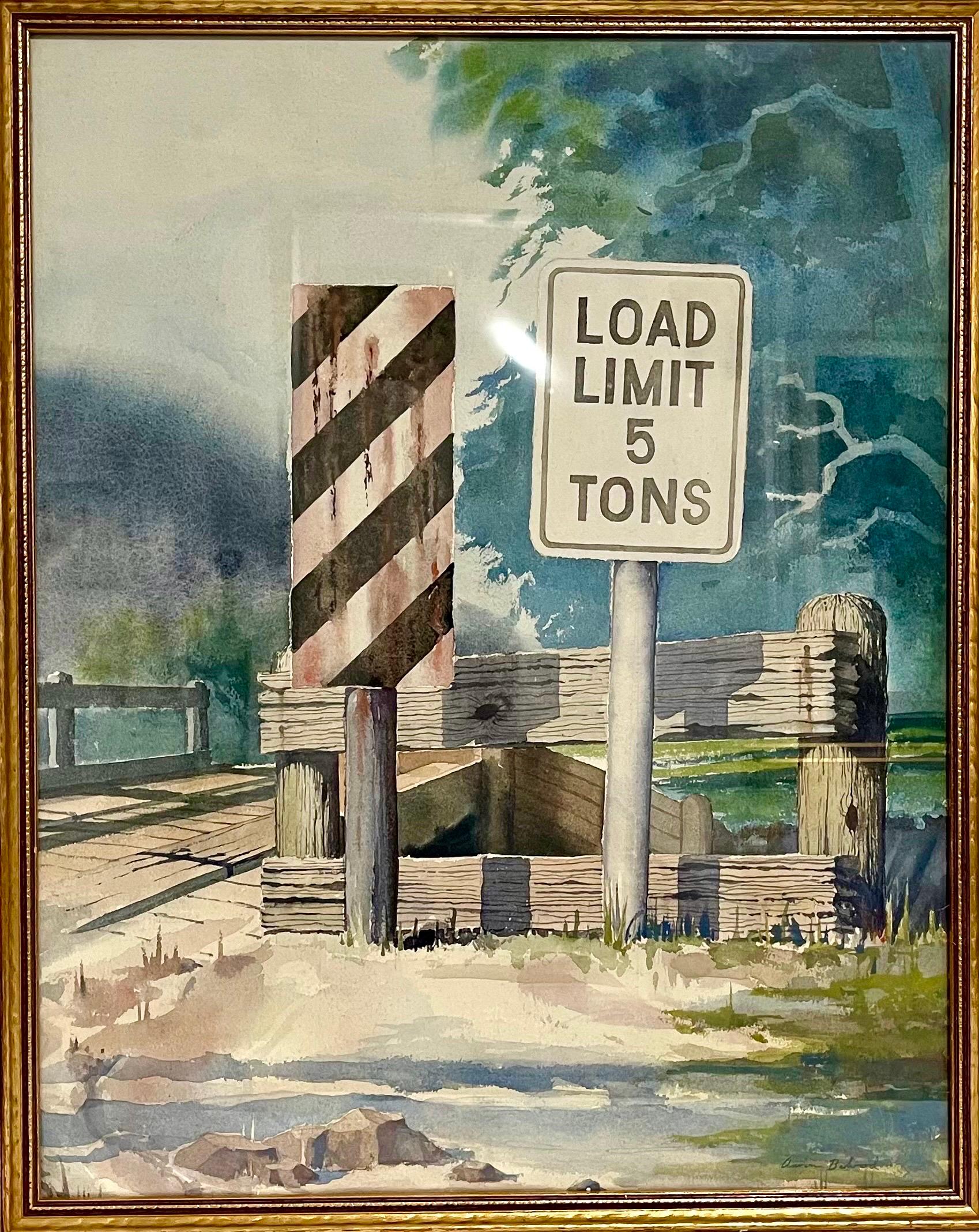 Aquarell-Gemälde, Straßenschild, Load Limit, Aaron Bohrod, WPA-Künstler Chicago