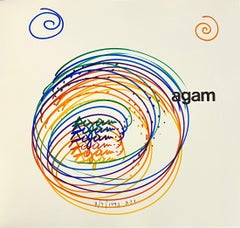 Vintage Agam Original Marker Drawing Colorful Spirals Hand Signed Israeli Kinetic Op Art