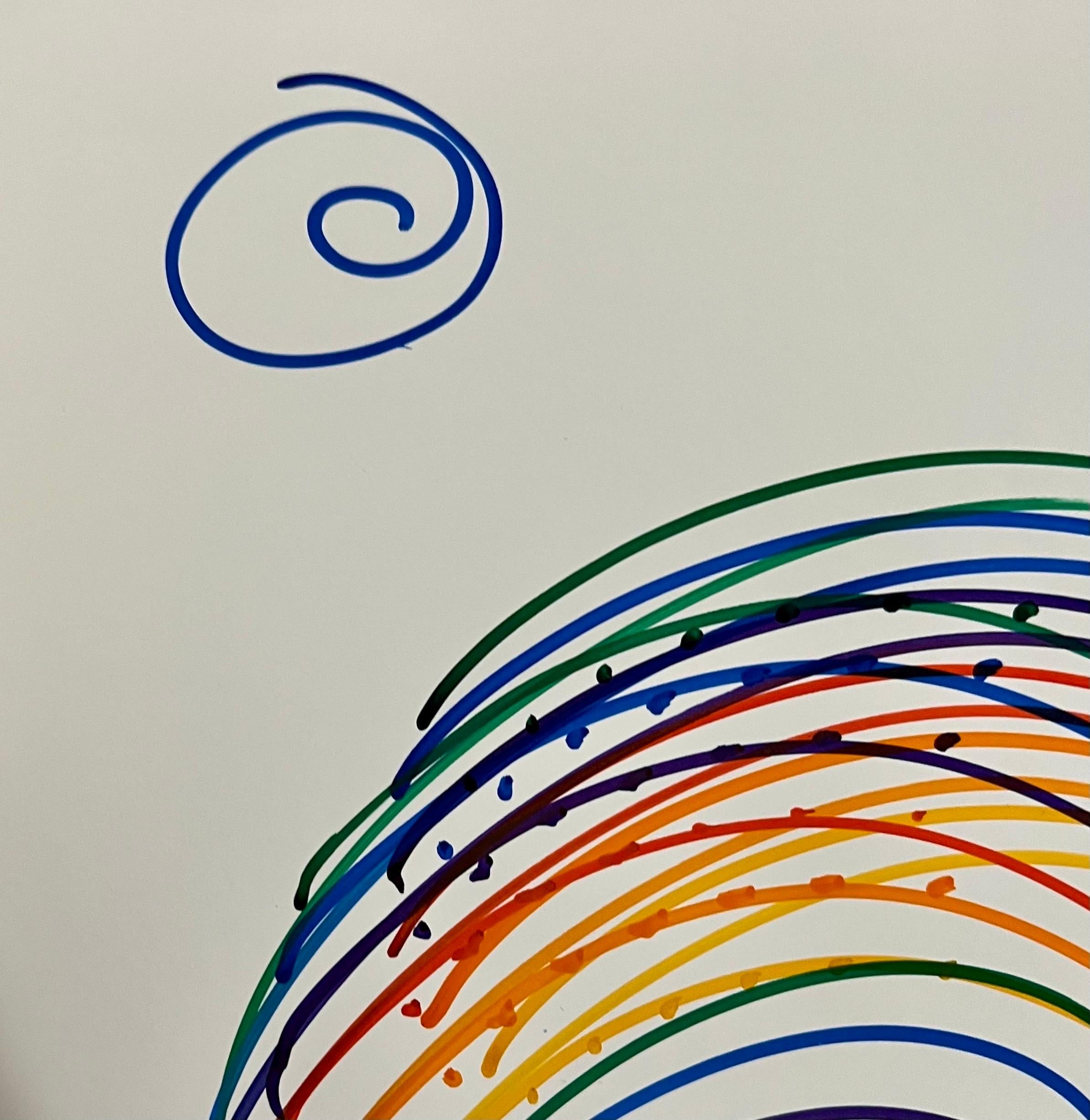 Agam Original Marker Drawing Colorful Spirals Hand Signed Israeli Kinetic Op Art For Sale 3