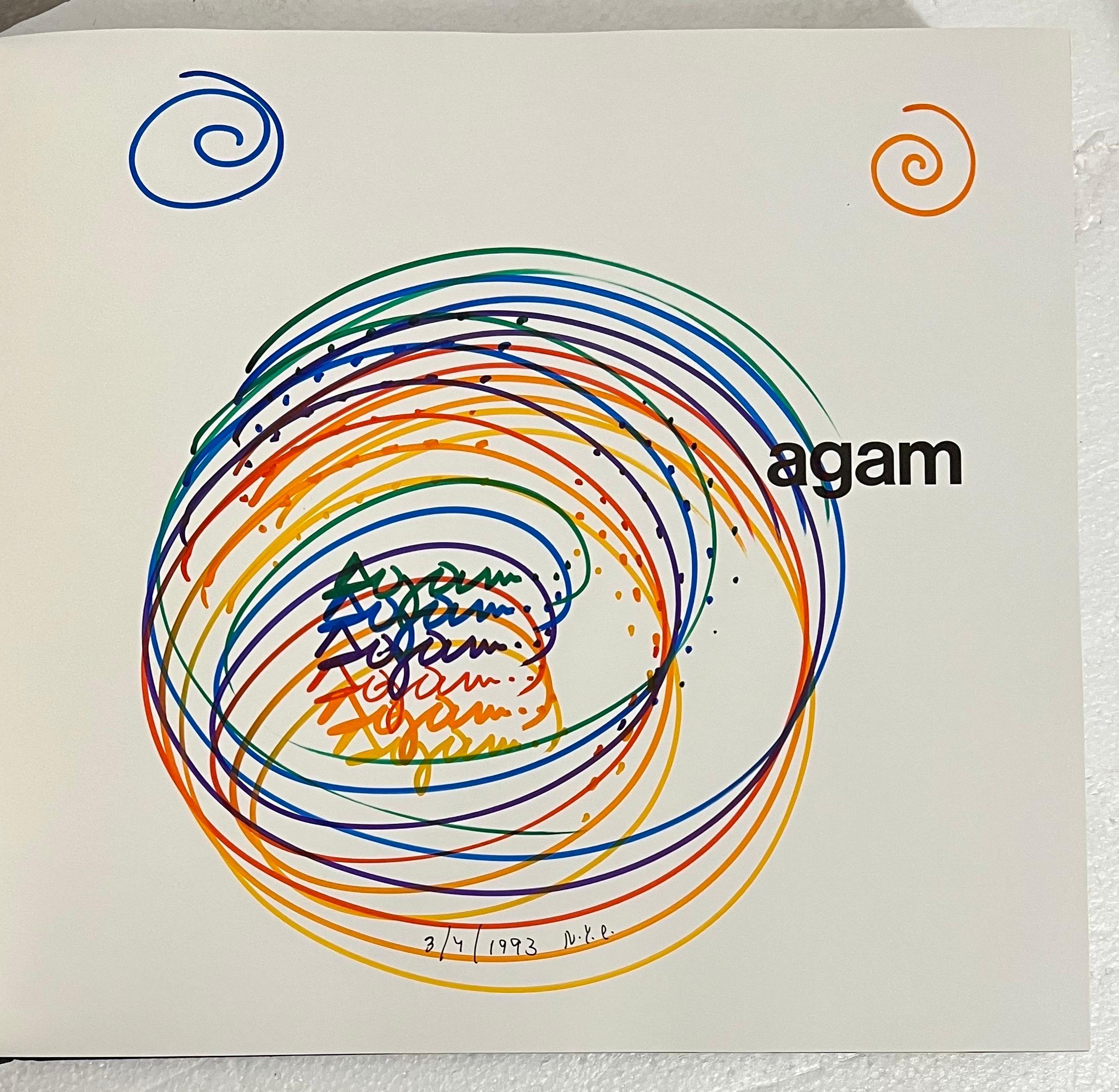 Achat Originalmarker-Zeichnung farbenfrohe Spiralen, handsigniert, israelische kinetische Op-Art 4