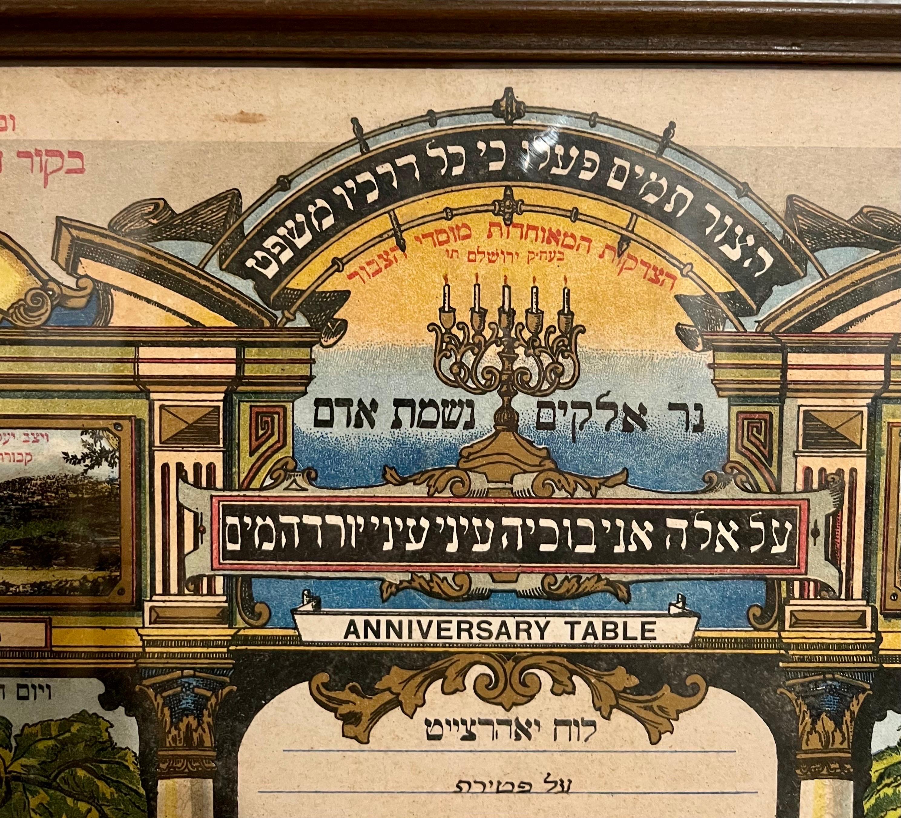 Rare Palestine Antique Hebrew Judaica Yahrzeit Synagogue Sign Memorial Plaque - Aesthetic Movement Art by Unknown
