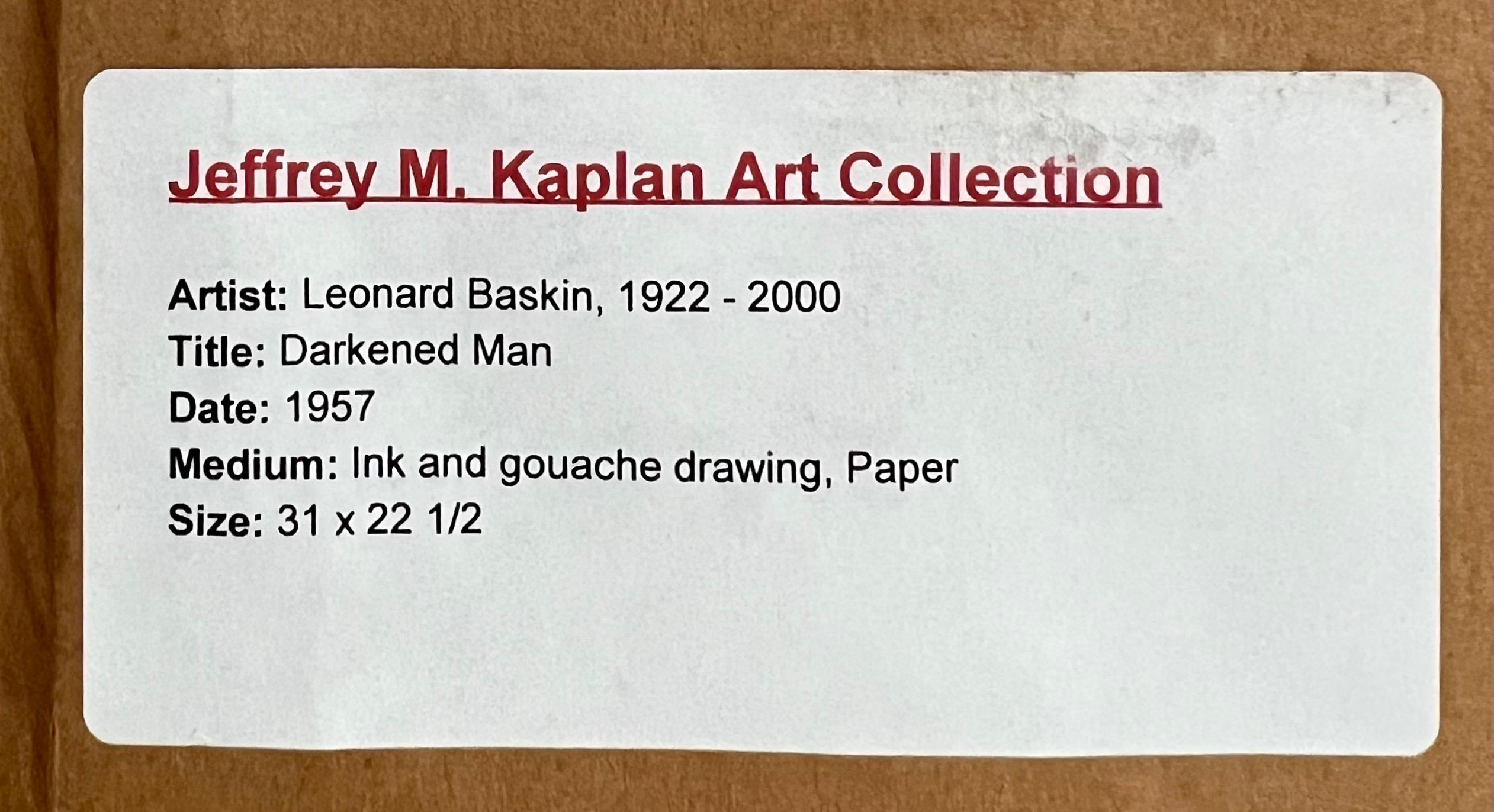 Leonard Baskin - Peinture à l'encre d'illustration - Homme foncé, nu avec oiseau en vente 9