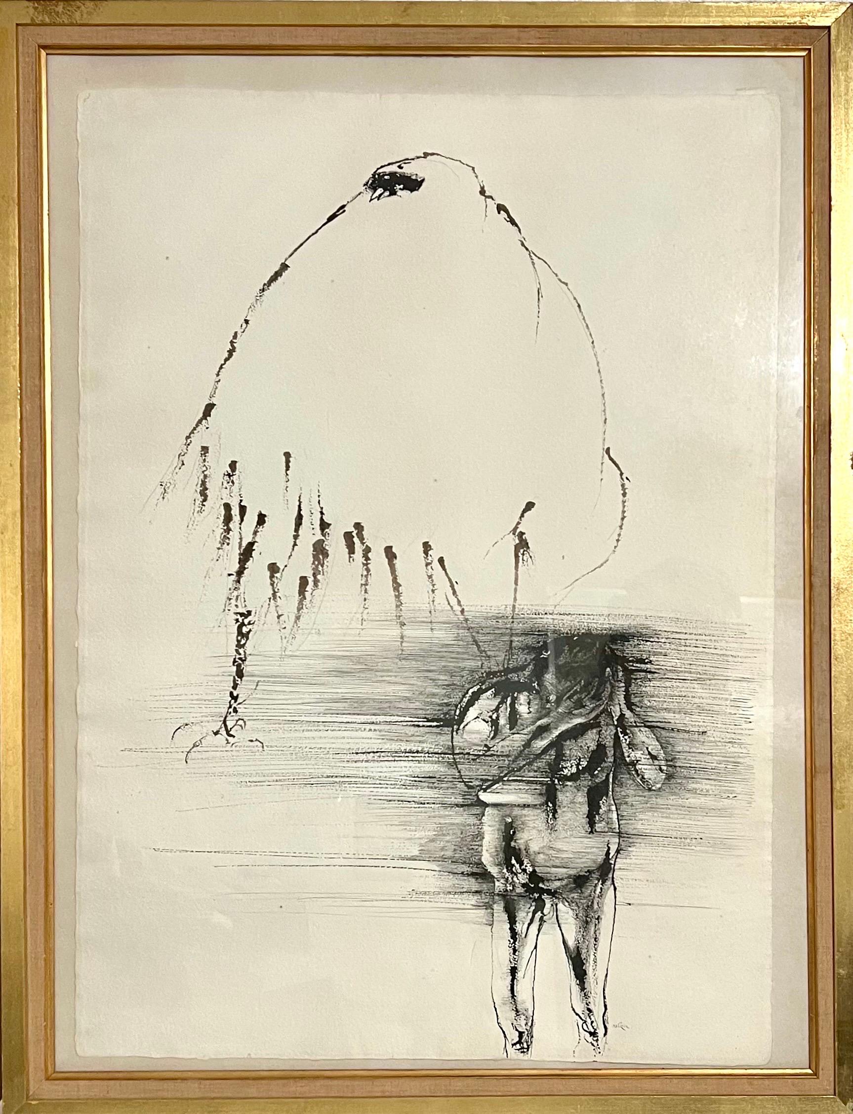 Leonard Baskin (Amerikaner, 1922-2000) Tusche- und Gouachezeichnung auf Papier mit dem Titel "Darkened Man", rechts unten signiert, um 1957. 
Provenienz: Galerie Grace Borgenicht,  Sammlung Jeffrey M. Kaplan, mit Label verso
Kunst: 31" H x 22" W;