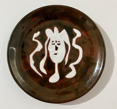 Plato de cerámica esmaltada de arte modernista francés vintage Jean Lurcat Sant-Vicens Francia