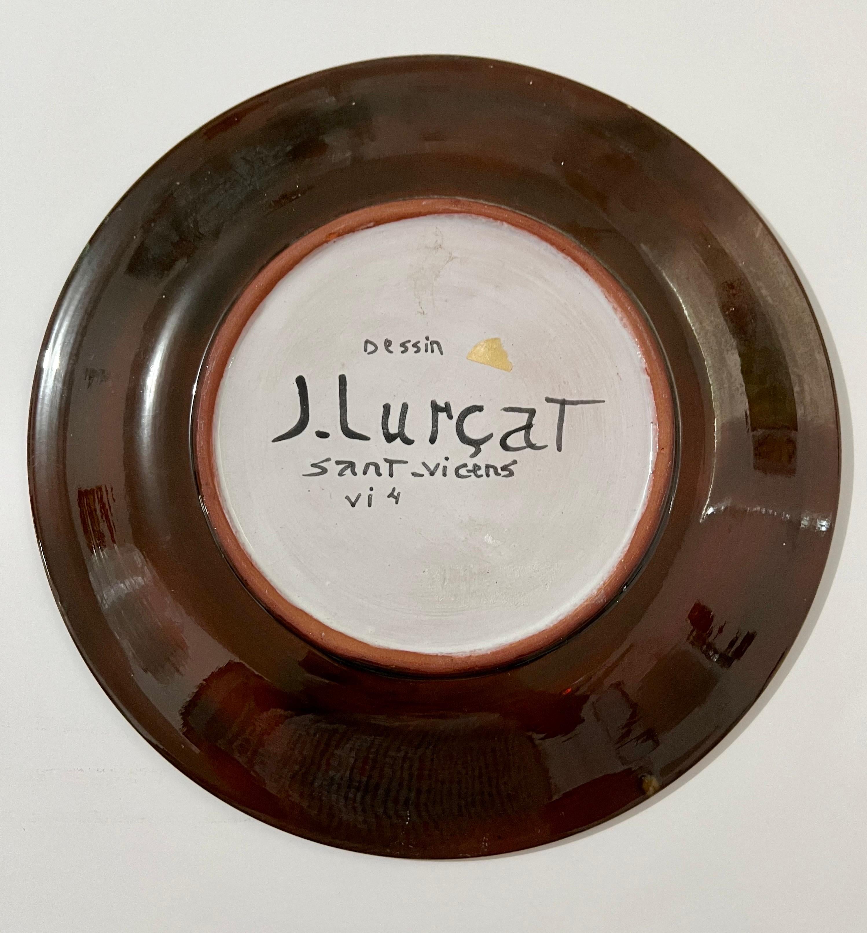 Vintage French Modernist Jean Lurcat Glazed Ceramic Art Plate Sant-Vicens France For Sale 3