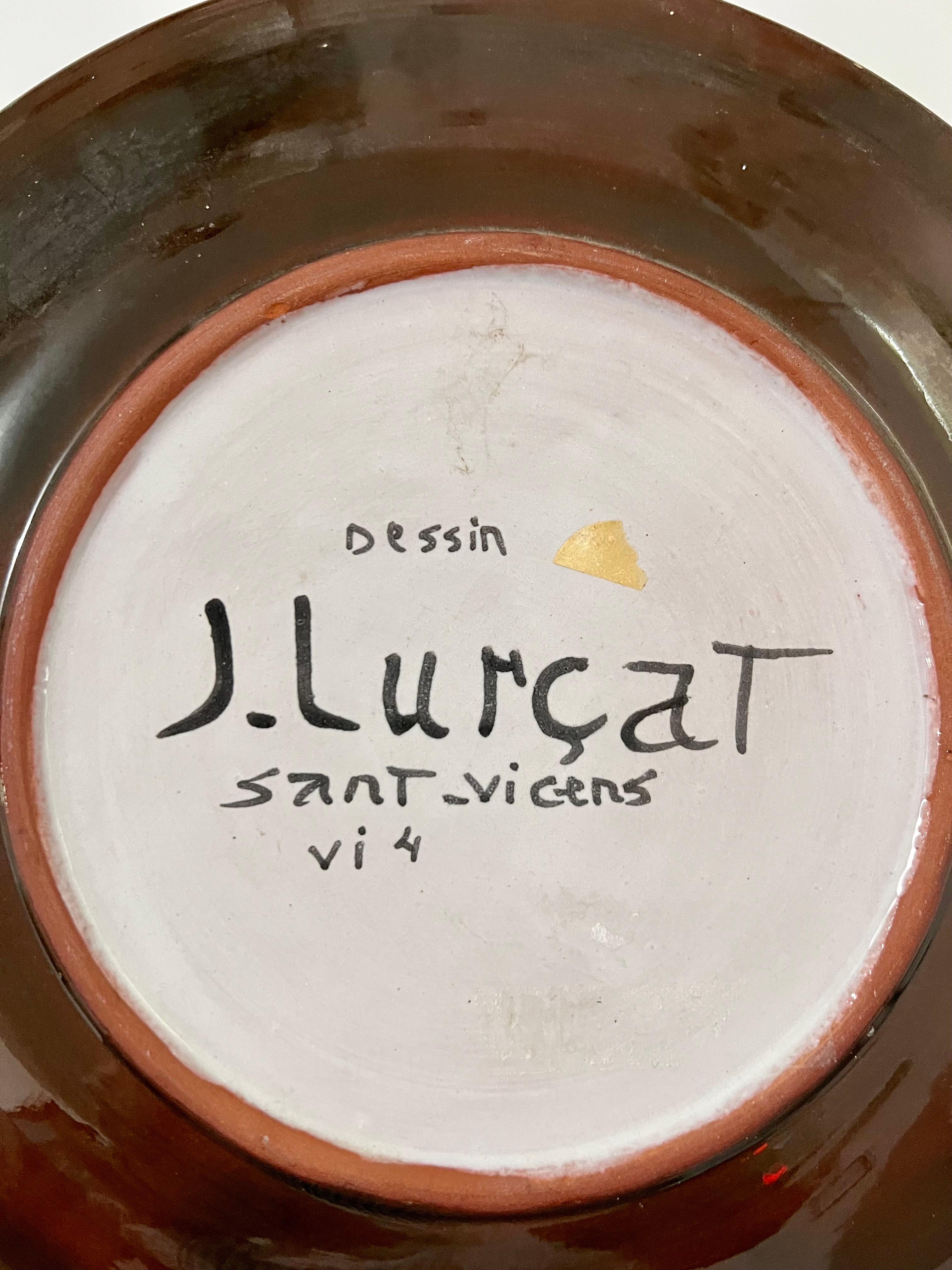 Vintage French Modernist Jean Lurcat Glazed Ceramic Art Plate Sant-Vicens France For Sale 2