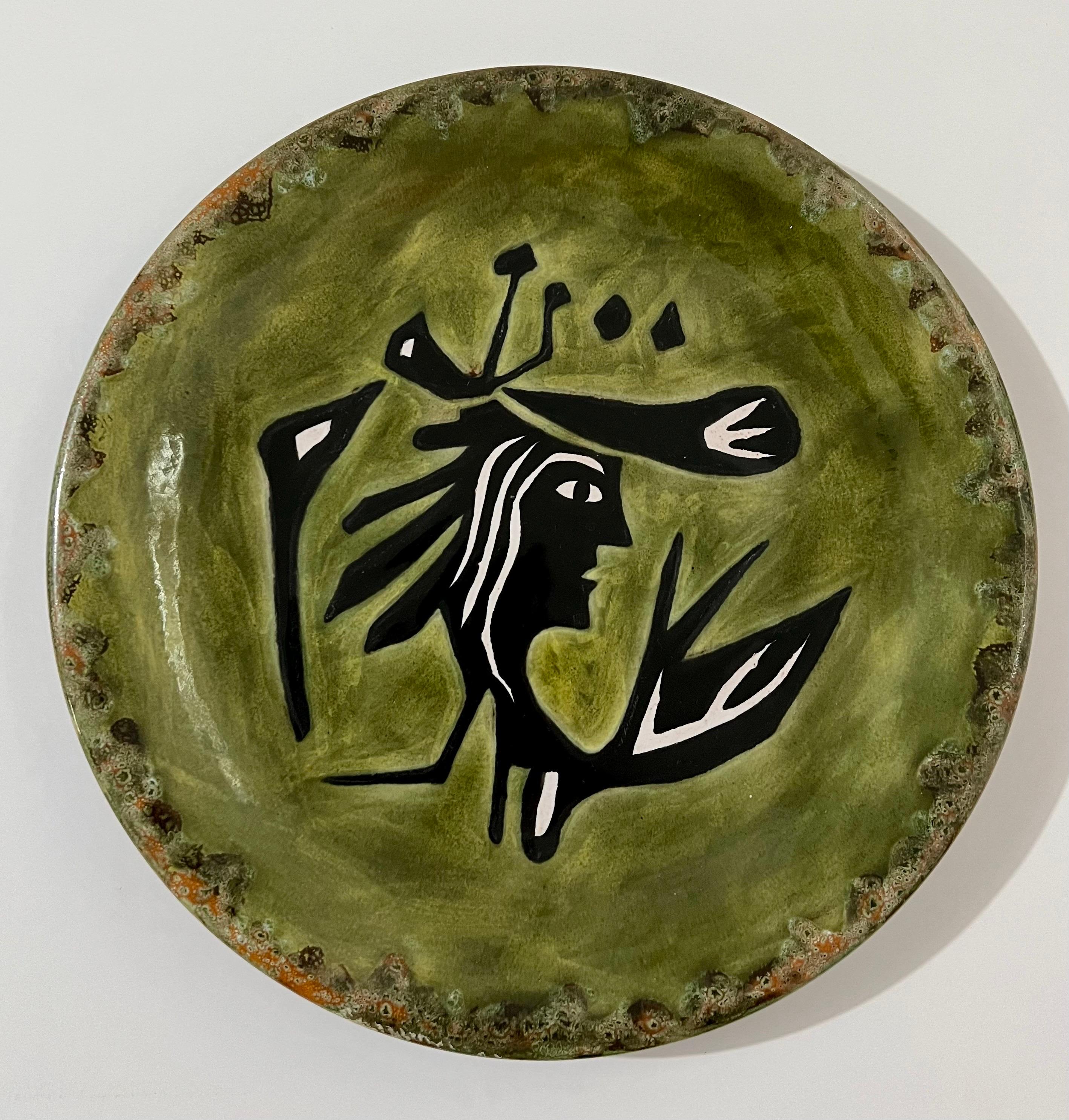Vintage French Modernist Jean Lurcat Glazed Ceramic Art Plate Sant-Vicens France For Sale 5