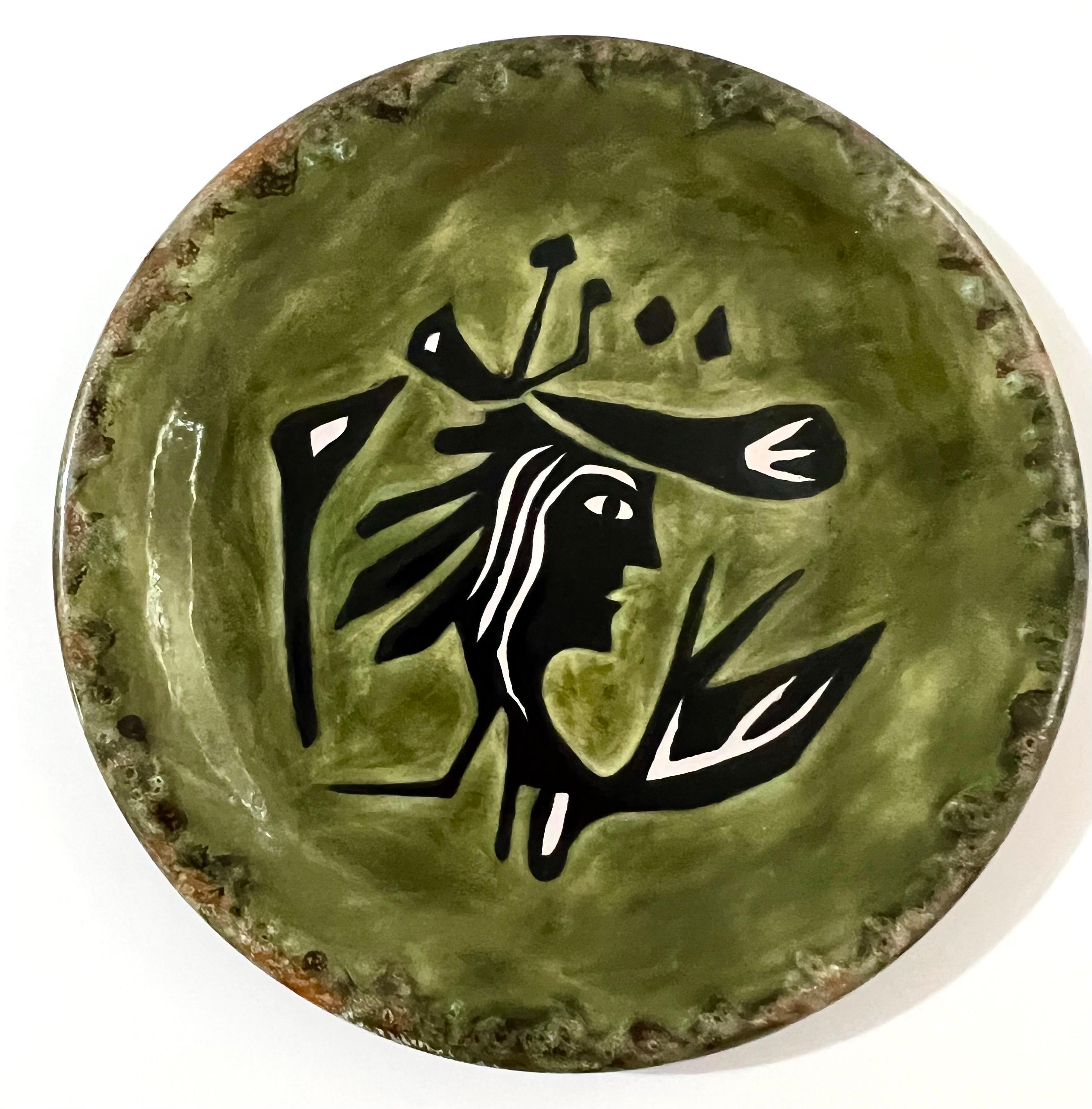 Vintage French Modernist Jean Lurcat Glazed Ceramic Art Plate Sant-Vicens France