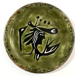 Vintage French Modernist Jean Lurcat Glazed Ceramic Art Plate Sant-Vicens France