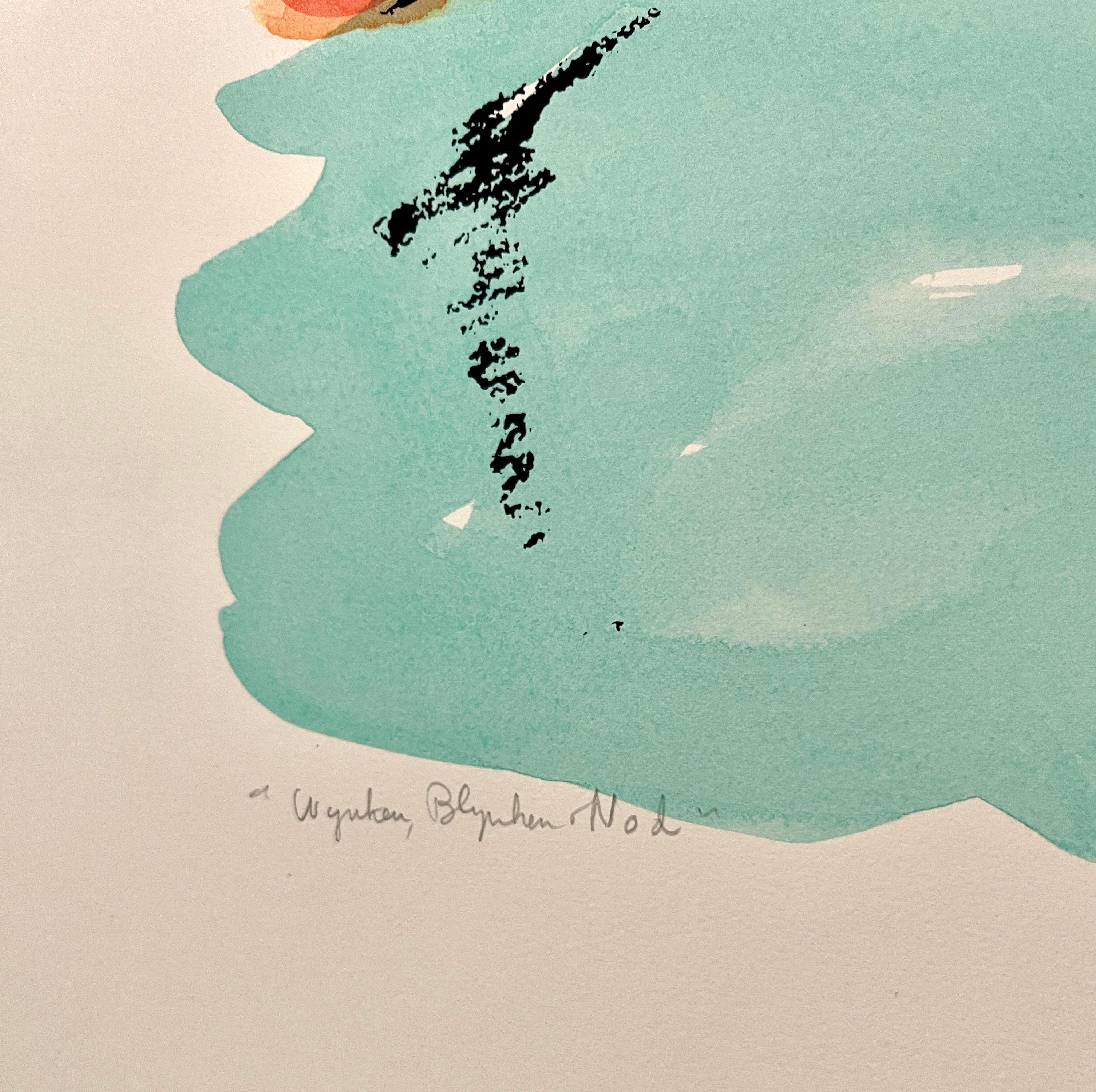 Pittura ad acquerello di metà secolo su litografia dell'artista WPA di New York Frank Kleinholz 1