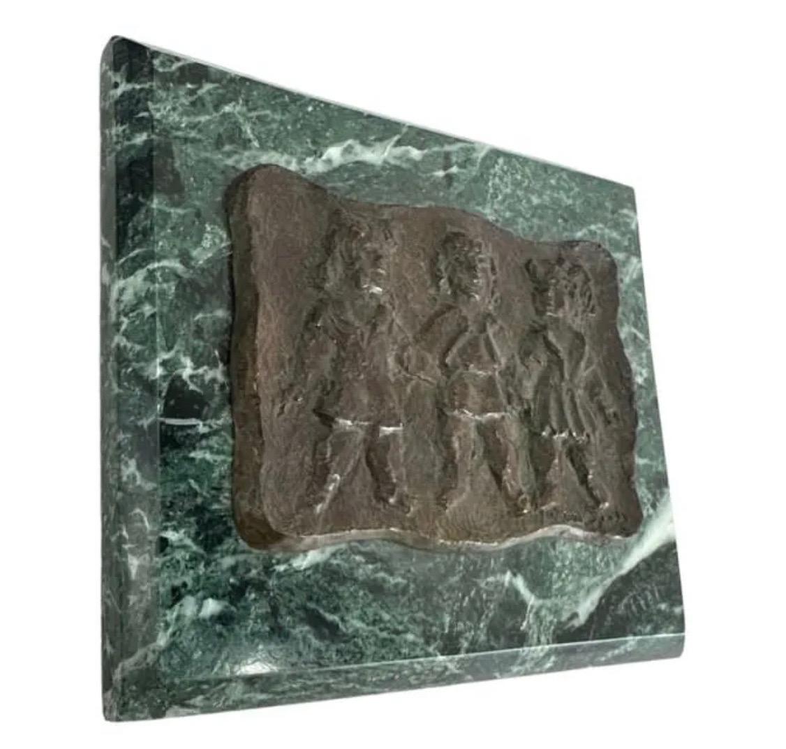 Chaim Gross
Three little girls, three Graces. 1981.
Bronze sculptural relief plaque mounted to verdigris marble. 
signed and dated on marble 
Marble approx 7.5