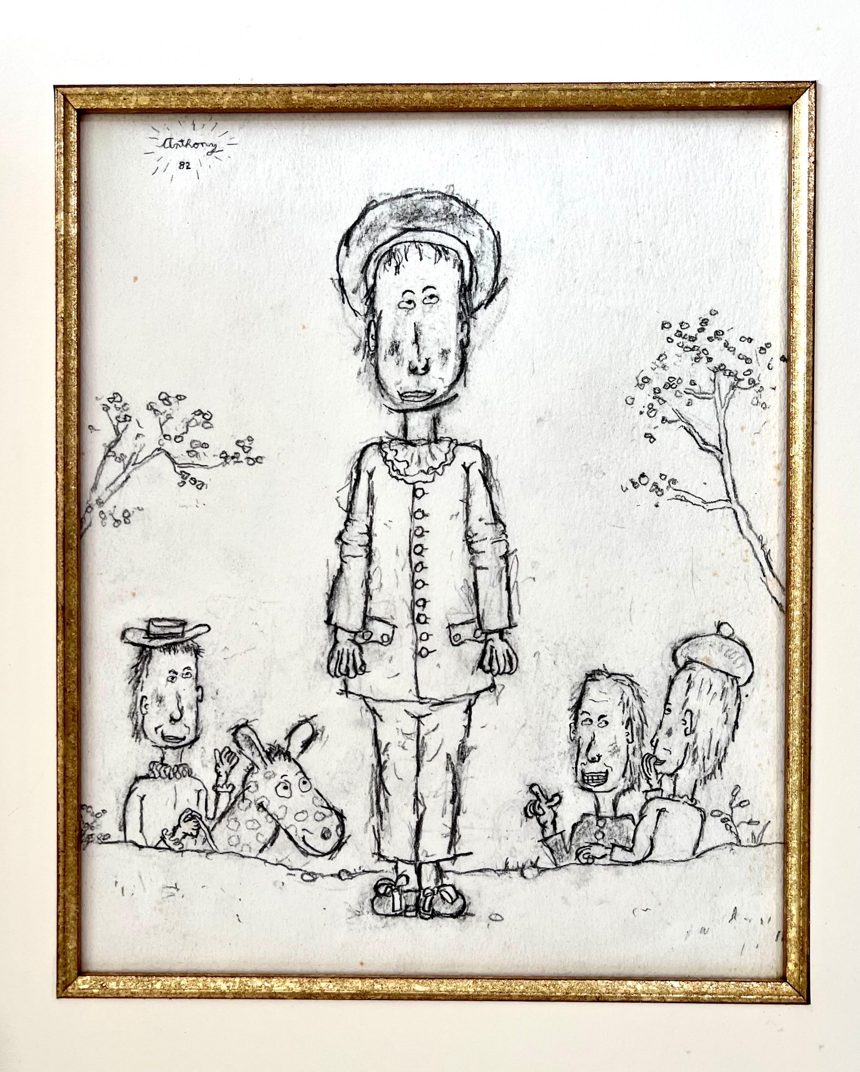 William Anthony, (1934 - 2022)
Gilles, 1982 
Matted 17 X 15 (not framed,) sheet is 9.5 X 12.5, drawing is a bit smaller.

American painter, illustrator and draftsman William Anthony was born 1934 in Fort Monmouth, New Jersey. Getting his