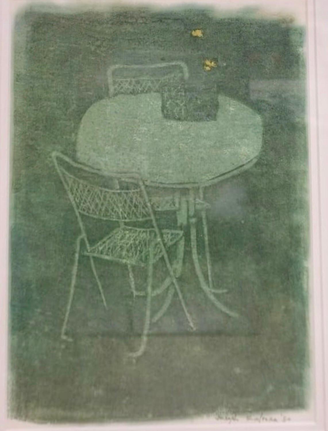 Monotype Print Painting Garden Scene Table Chair Joseph Solman American Art WPA For Sale 1