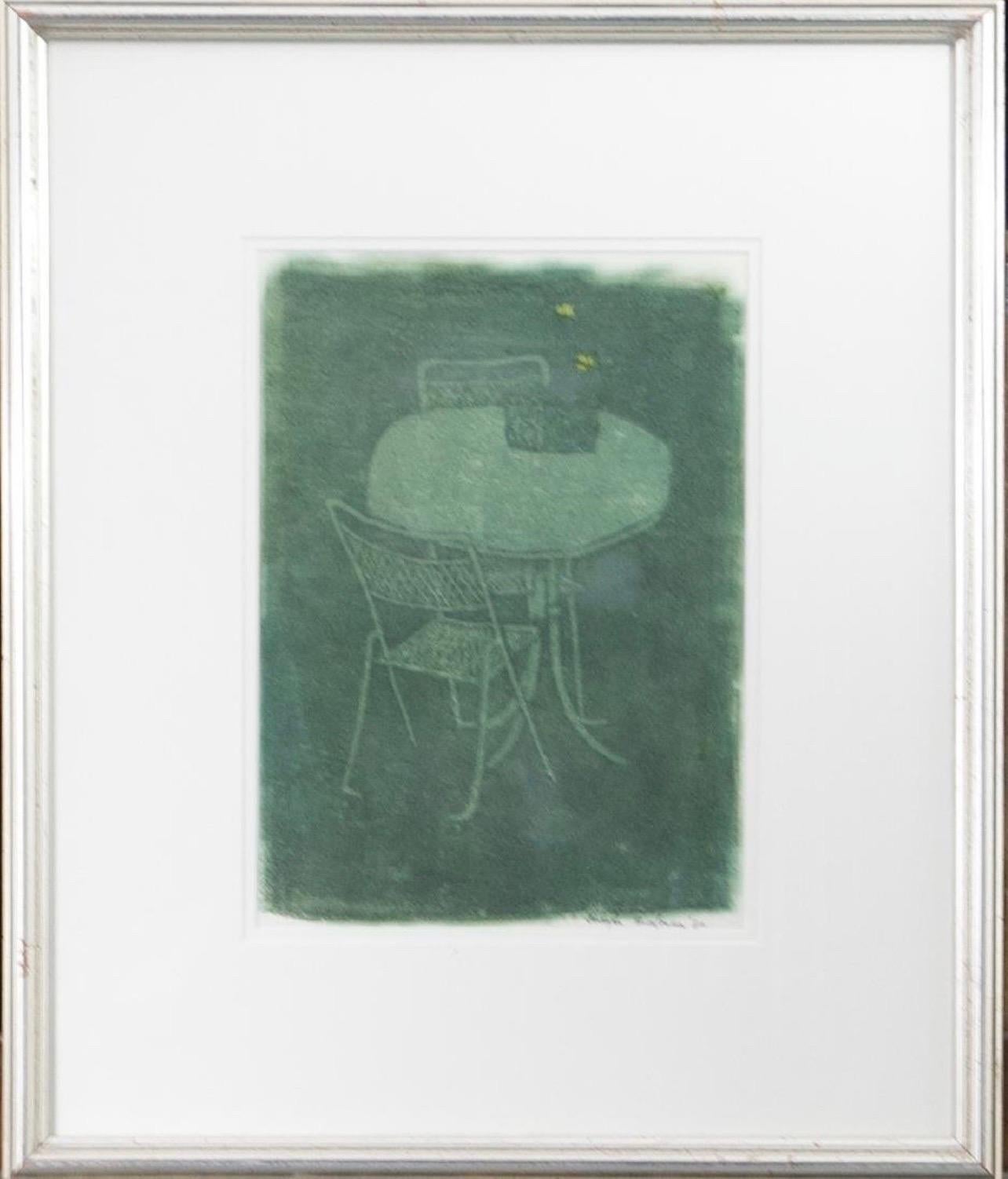 
Peinture monotype Titre : Table et chaises, 1980
Moyen :  peinture monotype ou monoprint
Taille : image 13 x 9,5, ensemble avec le cadre 23 x 20 
Signé à la main et daté en bas à droite
Provenance : Mercury Gallery (a) Gallery, Boston MA

Joseph