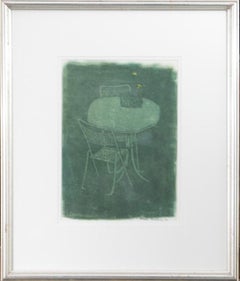 Used Monotype Print Painting Garden Scene Table Chair Joseph Solman American Art WPA