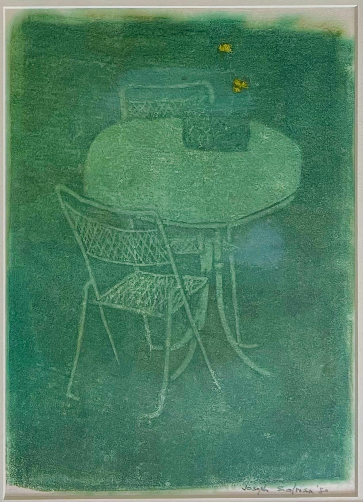 Monotype Print Painting Garden Scene Table Chair Joseph Solman American Art WPA For Sale 2