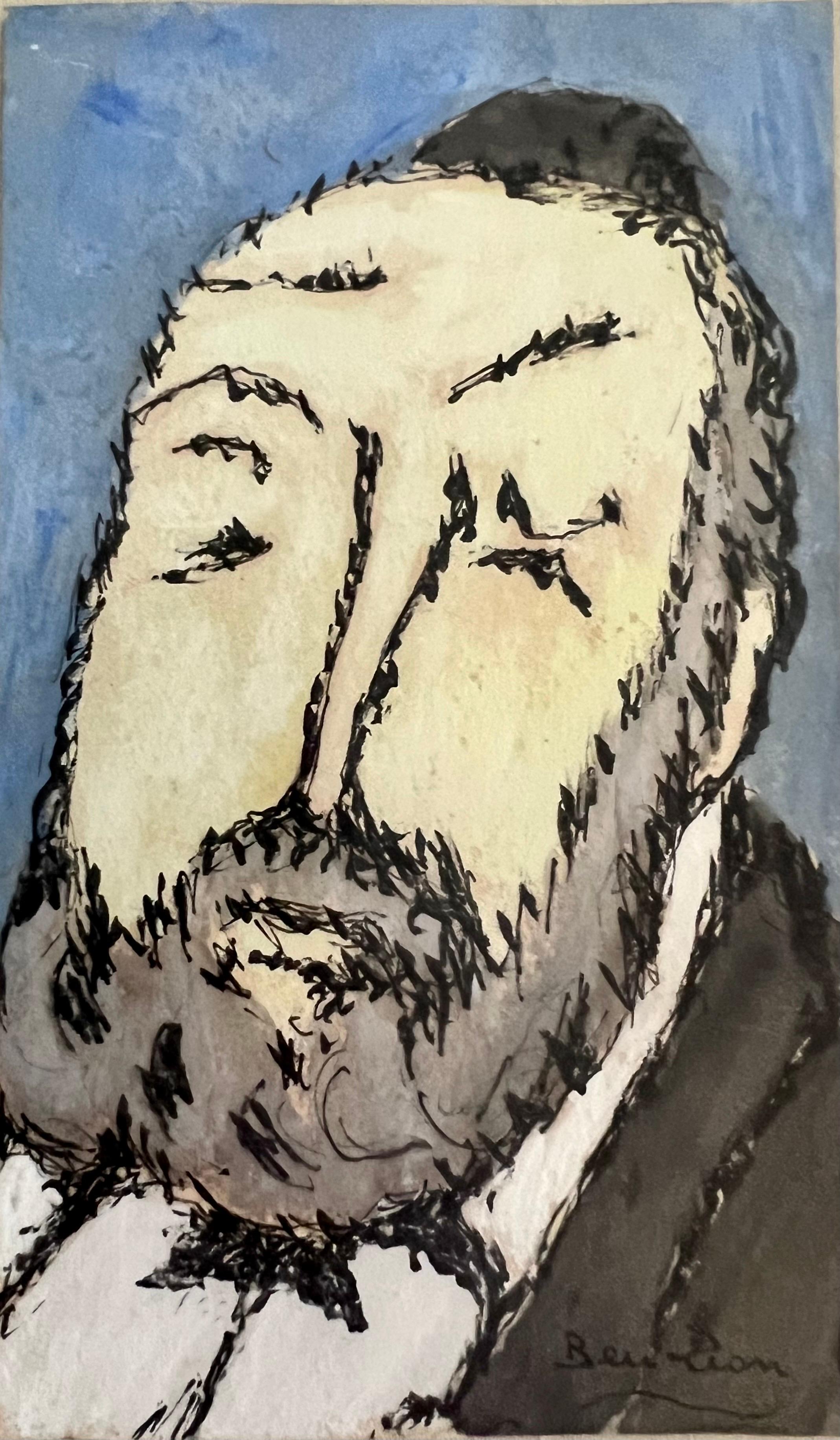 Ben-Zion Weinman Figurative Art - Ben ZIon Expressionist Judaica Rabbi Watercolor Painting Jewish Modernist WPA