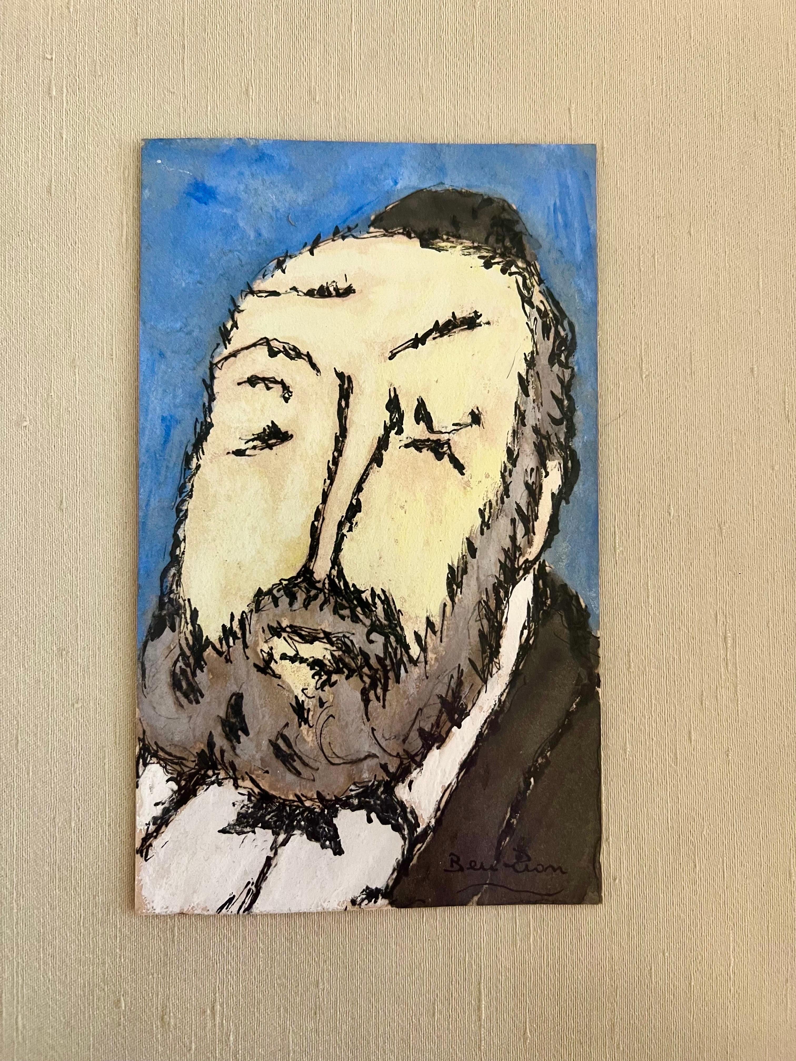 Ben ZIon Expressionist Judaica Rabbi Watercolor Painting Jewish Modernist WPA - Art by Ben-Zion Weinman