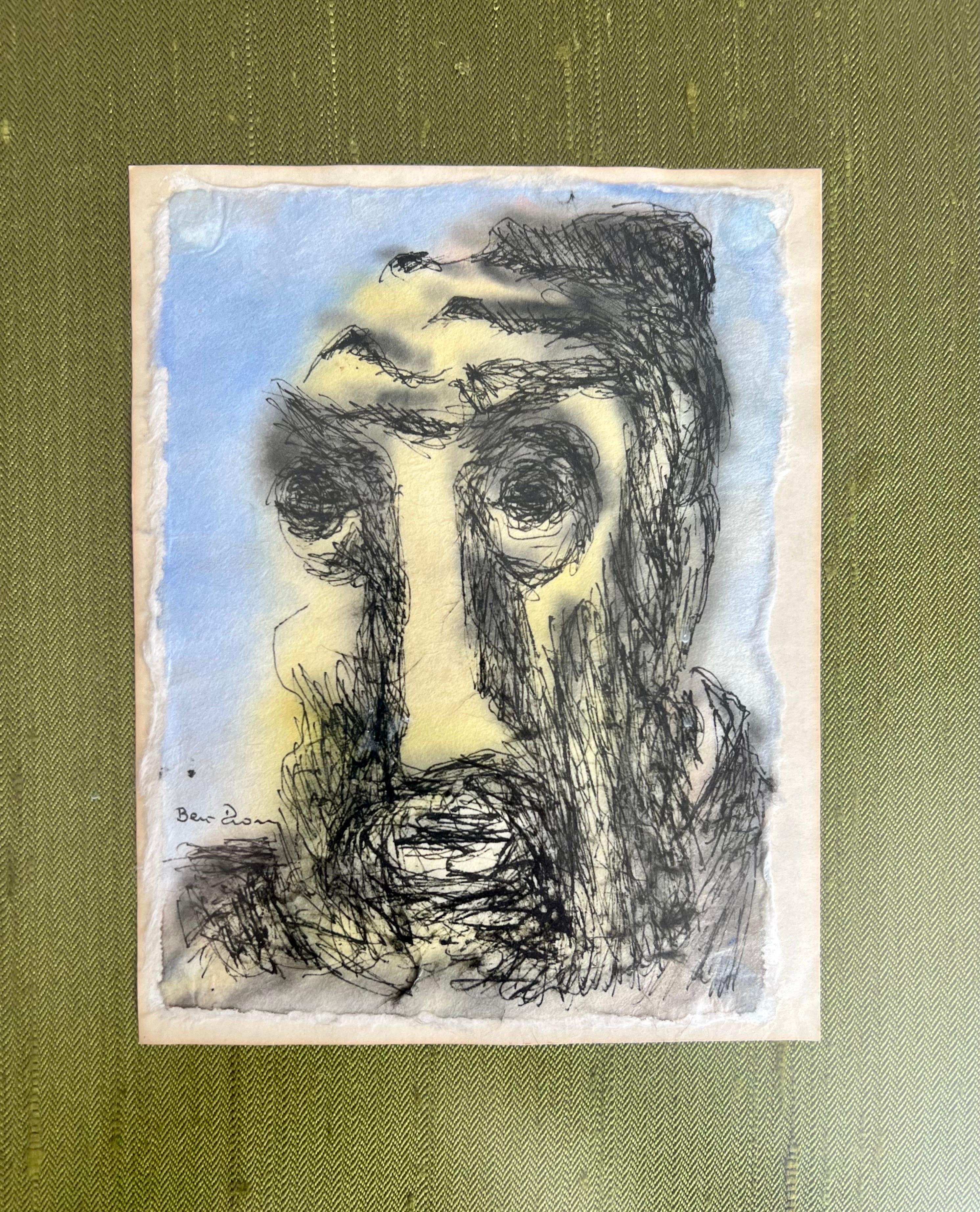 Ben ZIon Expressionist Judaica Rabbi Watercolor Painting Jewish Modernist WPA For Sale 1