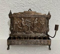 Rare Early 20th C Bezalel Silverplate Repousse Judaica Menorah Made in Palestine