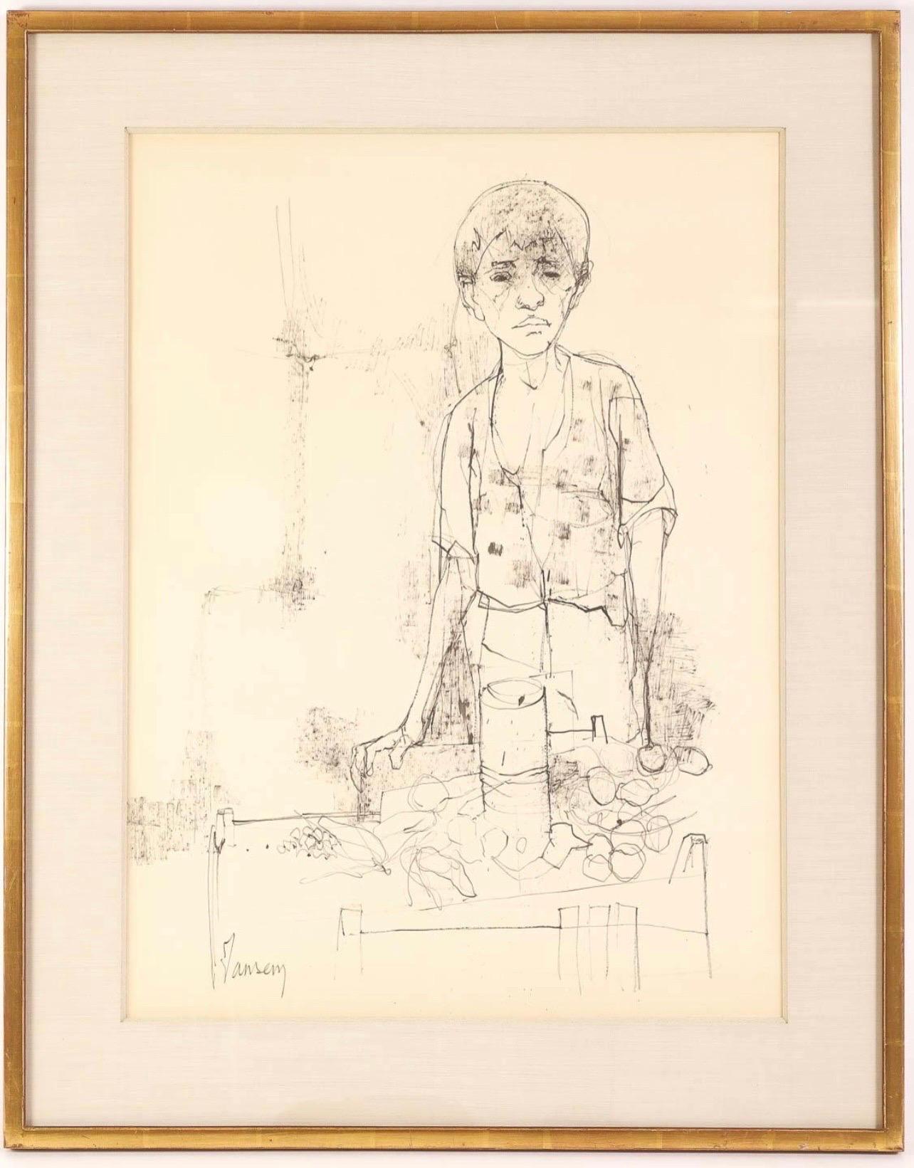 Large Drawing of Boy by French Armenian Modernist Jean Jansem Ecole De Paris Art For Sale 4