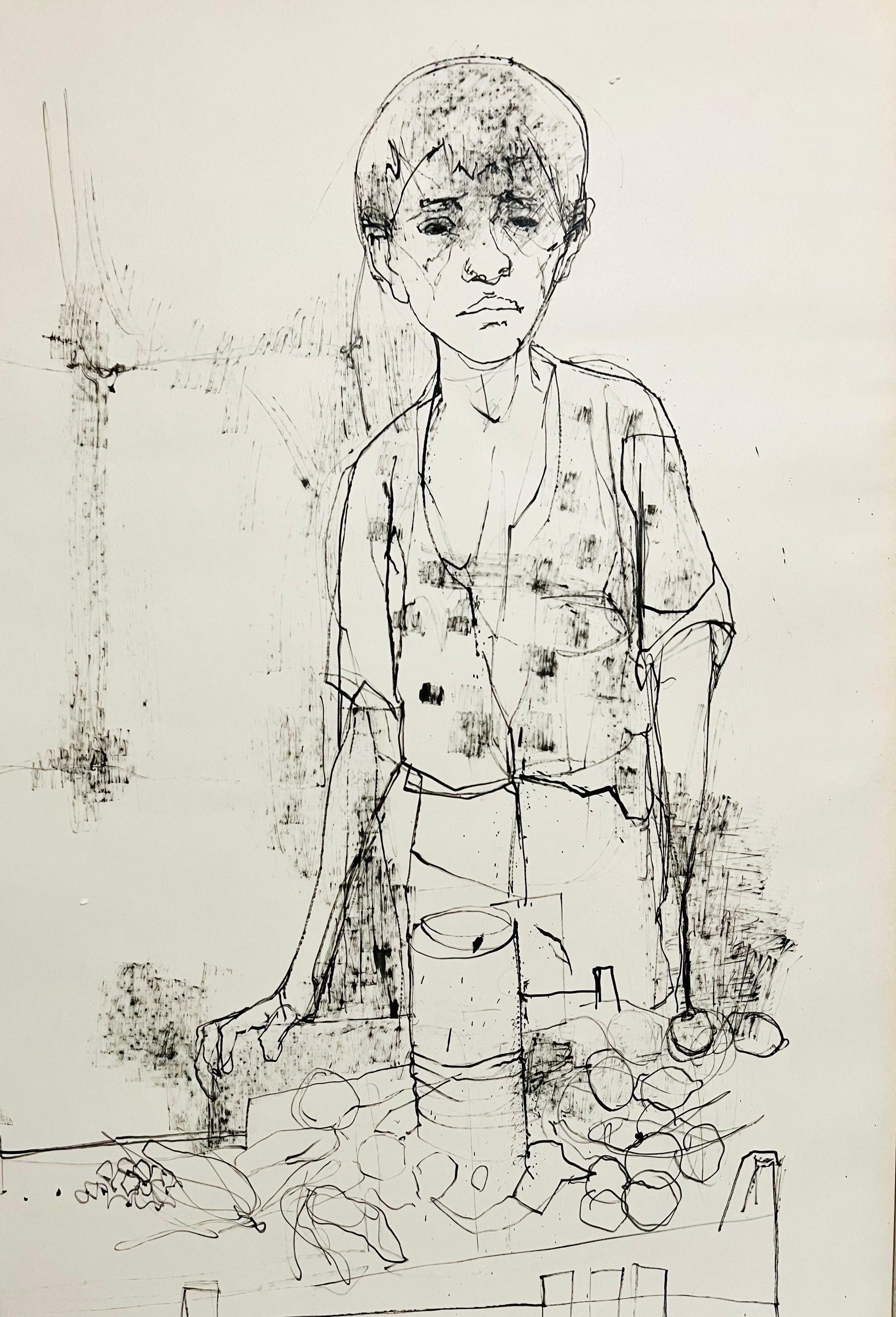 Large Drawing of Boy by French Armenian Modernist Jean Jansem Ecole De Paris Art For Sale 5