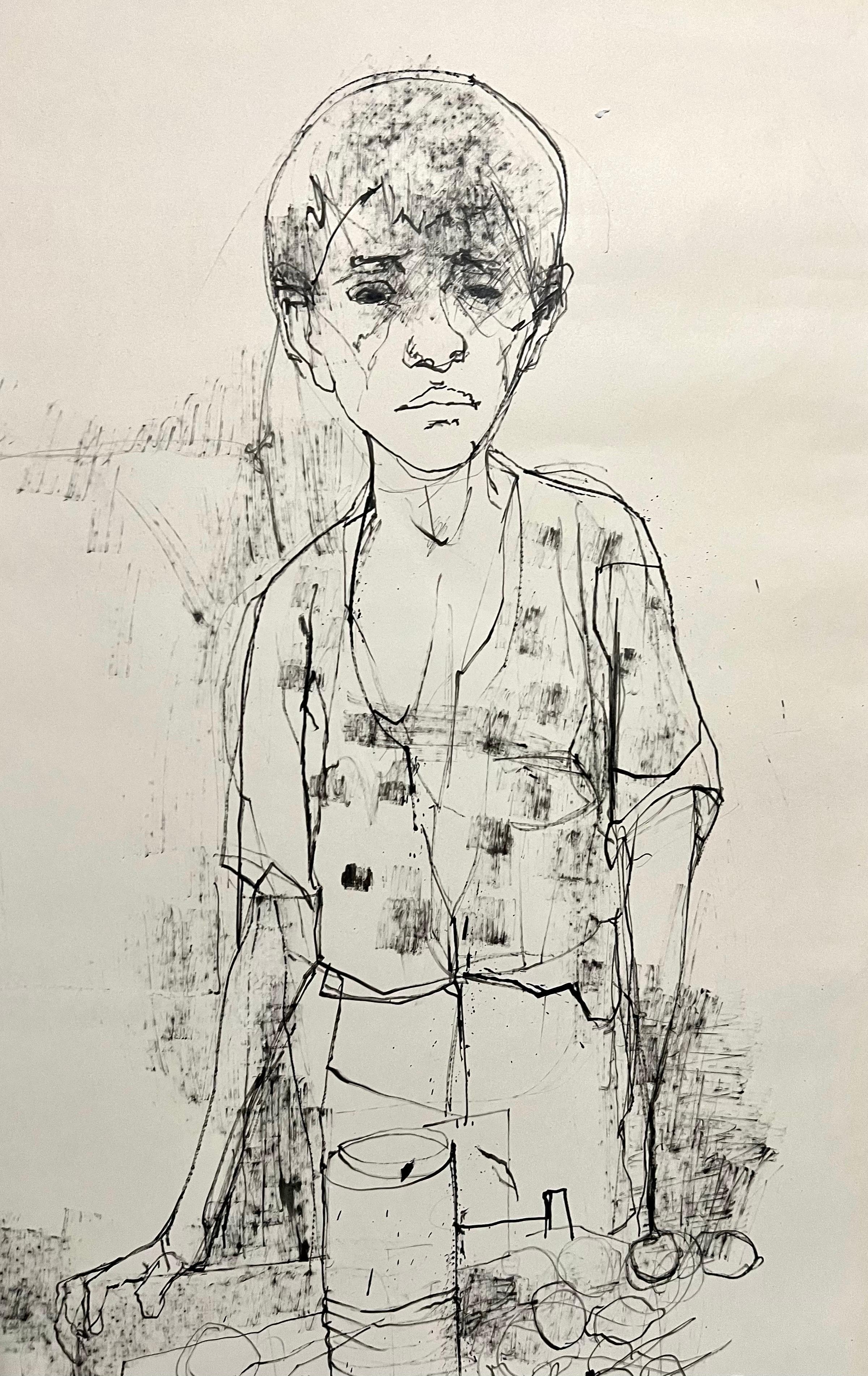 Large Drawing of Boy by French Armenian Modernist Jean Jansem Ecole De Paris Art For Sale 1