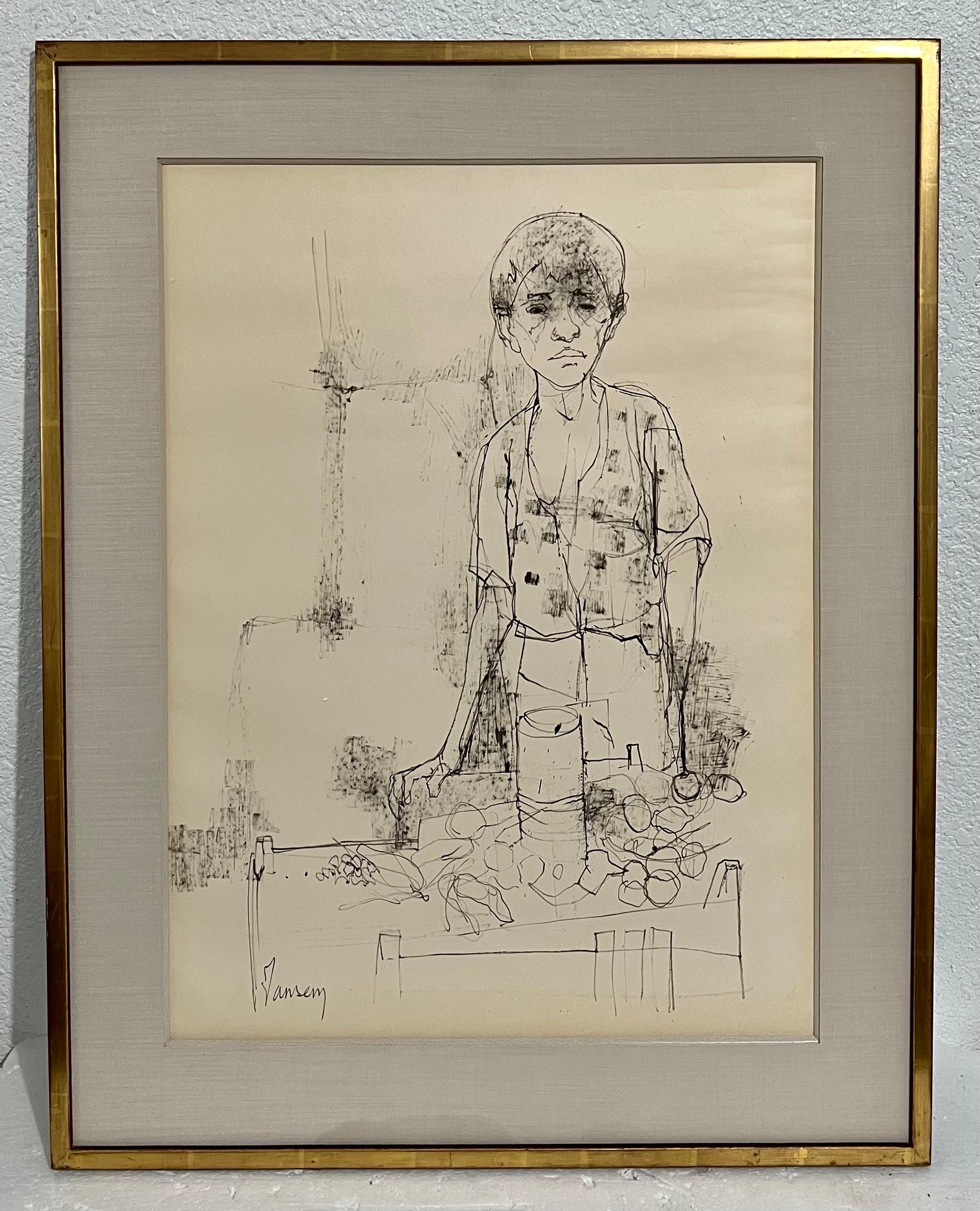 Large Drawing of Boy by French Armenian Modernist Jean Jansem Ecole De Paris Art For Sale 8