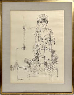 Large Drawing of Boy by French Armenian Modernist Jean Jansem Ecole De Paris Art