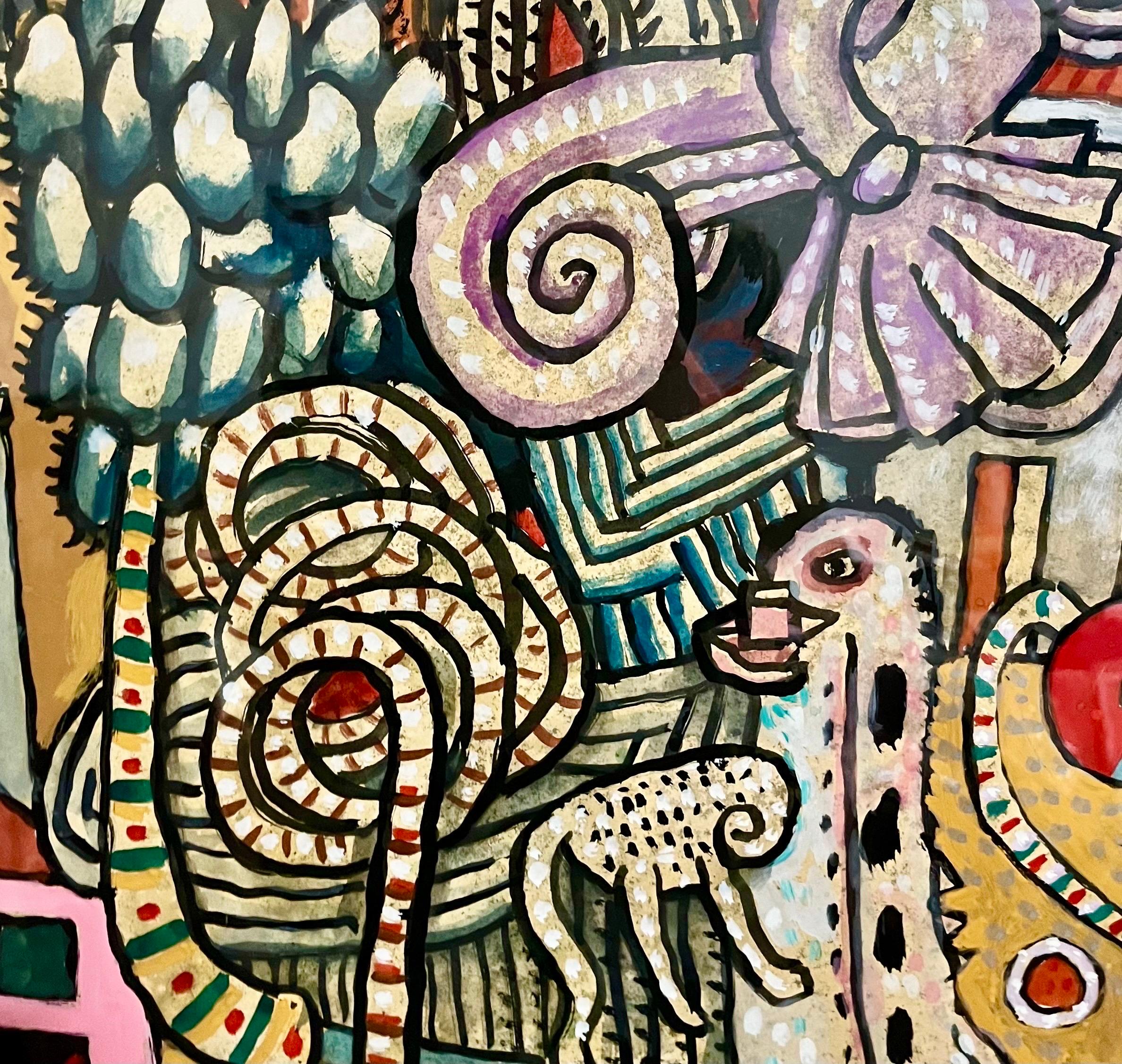 Leuchtend lebhaftes schottisches farbenfrohes, surrealistisches, britisches Pop-Art- Village-Gemälde von Alan Davie im Angebot 2