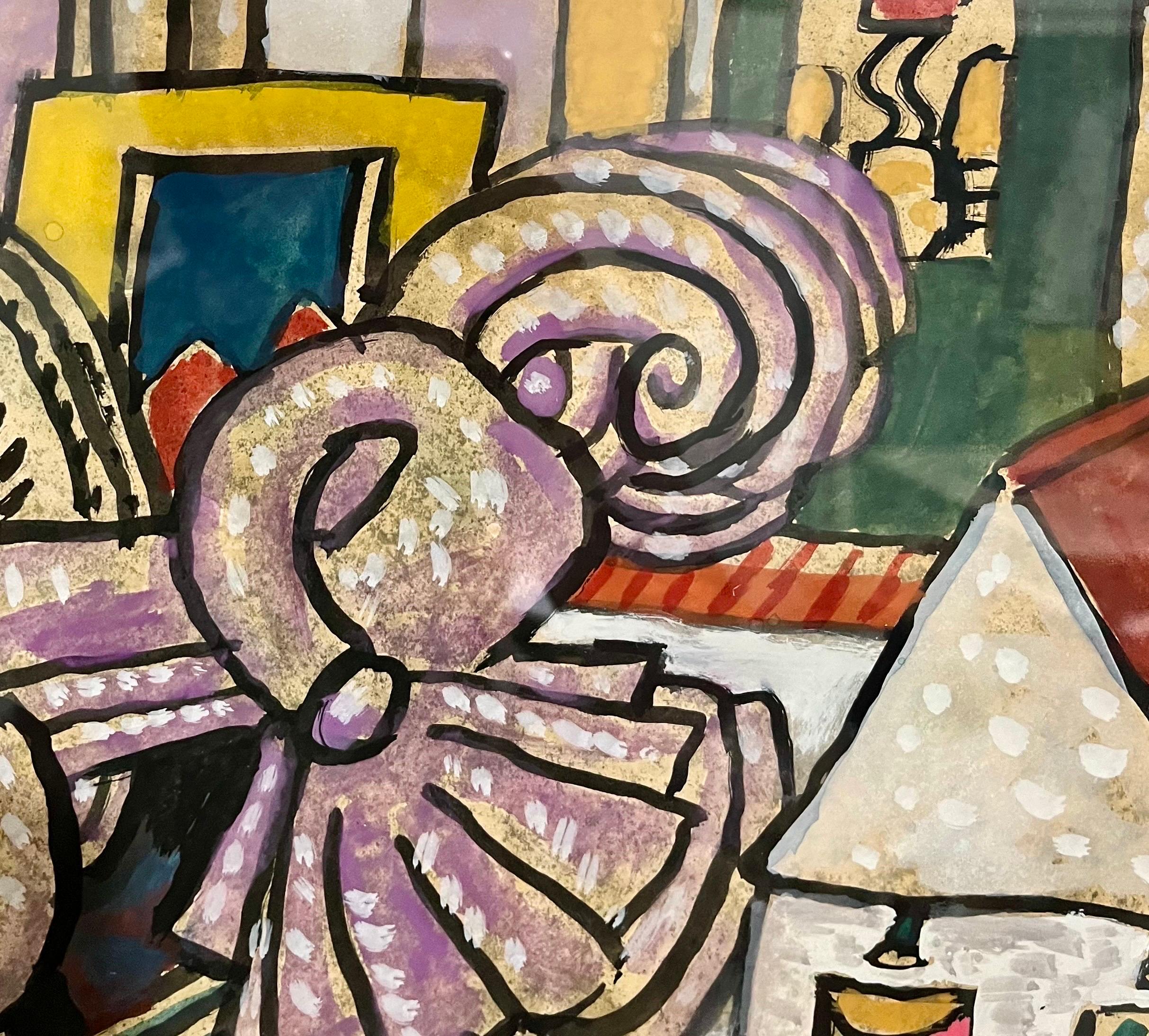 Leuchtend lebhaftes schottisches farbenfrohes, surrealistisches, britisches Pop-Art- Village-Gemälde von Alan Davie im Angebot 4