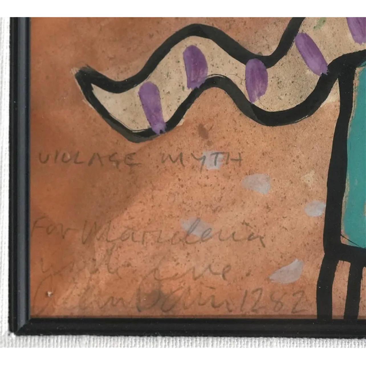 Leuchtend lebhaftes schottisches farbenfrohes, surrealistisches, britisches Pop-Art- Village-Gemälde von Alan Davie im Angebot 5