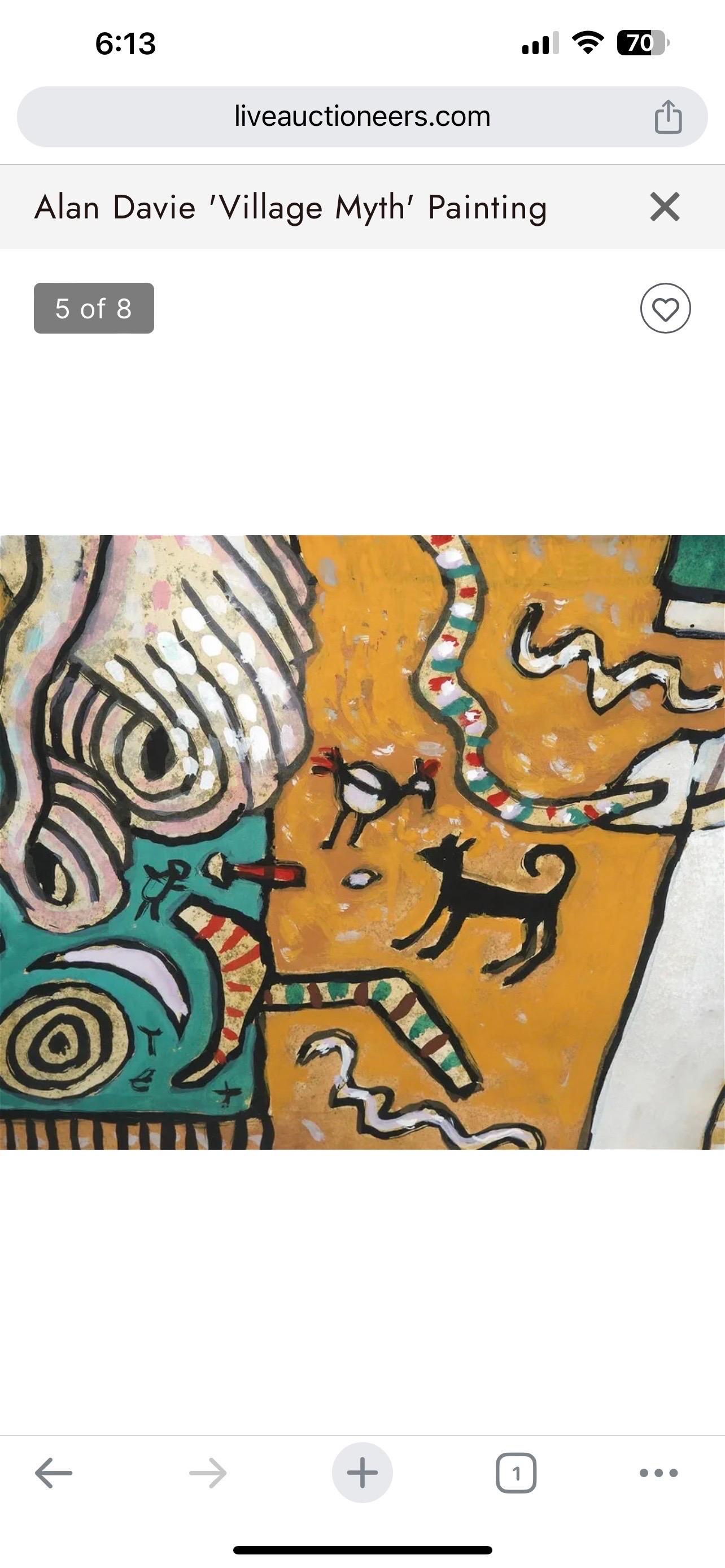 Leuchtend lebhaftes schottisches farbenfrohes, surrealistisches, britisches Pop-Art- Village-Gemälde von Alan Davie im Angebot 6