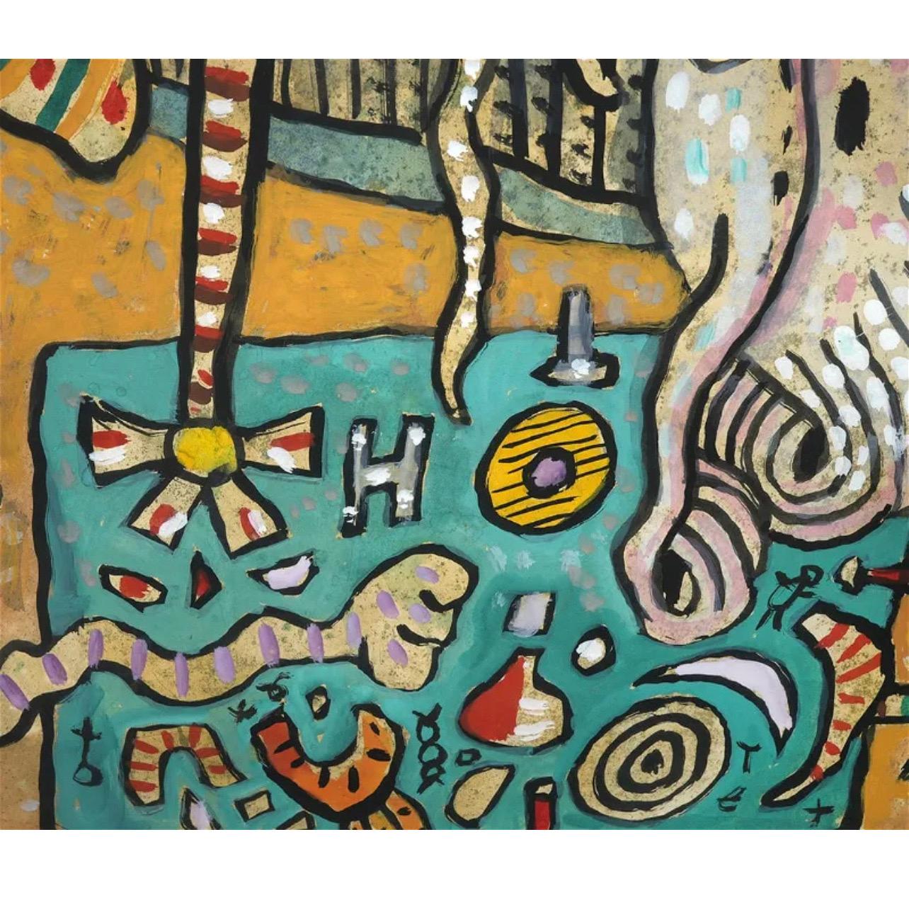 Leuchtend lebhaftes schottisches farbenfrohes, surrealistisches, britisches Pop-Art- Village-Gemälde von Alan Davie im Angebot 7