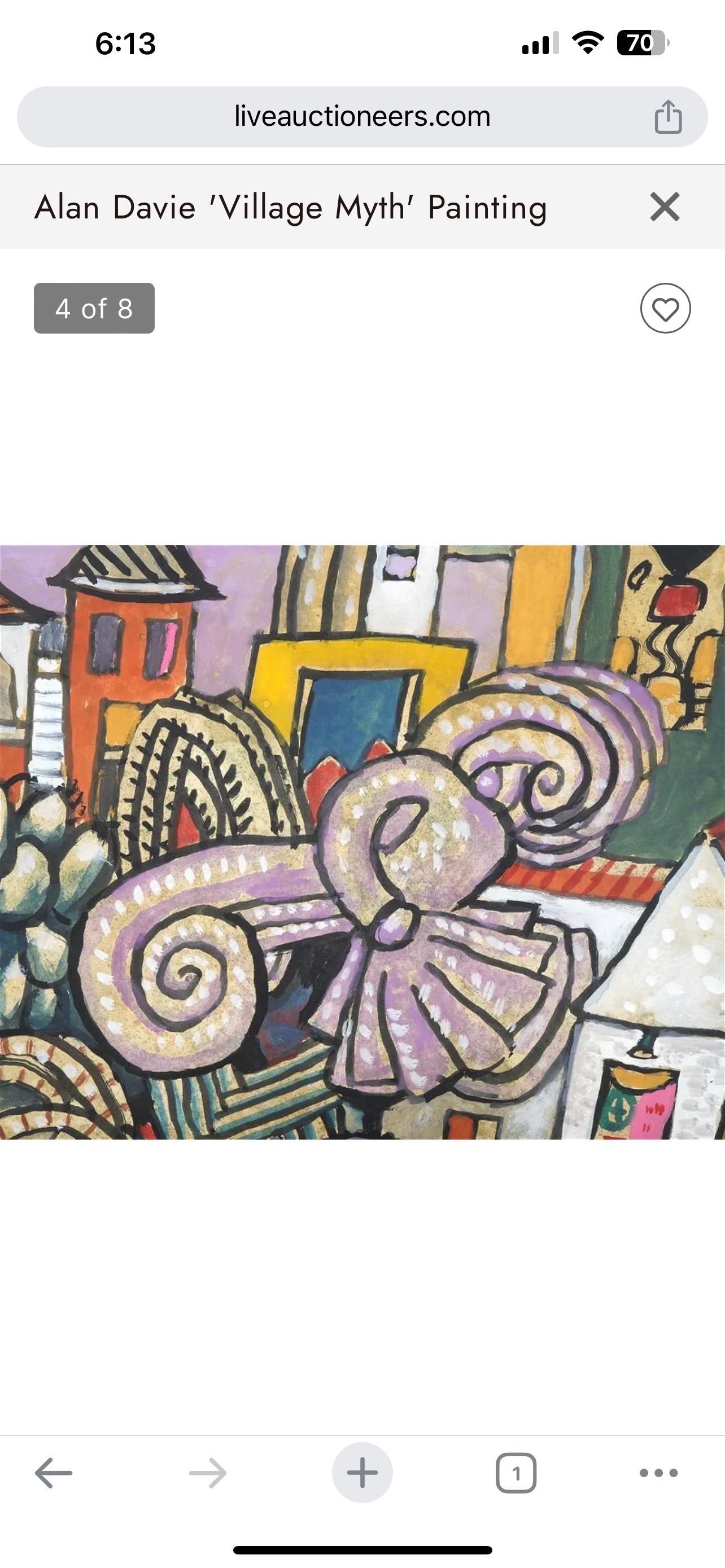 Leuchtend lebhaftes schottisches farbenfrohes, surrealistisches, britisches Pop-Art- Village-Gemälde von Alan Davie im Angebot 8
