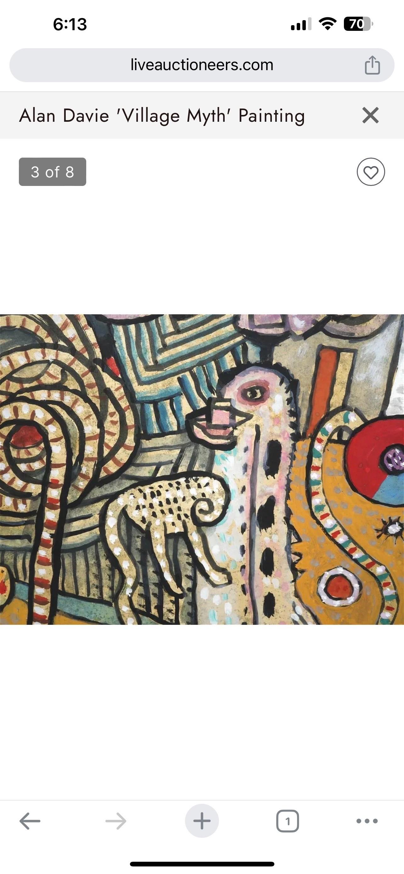 Leuchtend lebhaftes schottisches farbenfrohes, surrealistisches, britisches Pop-Art- Village-Gemälde von Alan Davie im Angebot 9