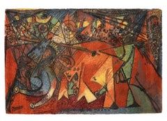 Tapis d'art en laine d'après Pablo Picasso "La course des taureaux" Cubiste Tapisserie 